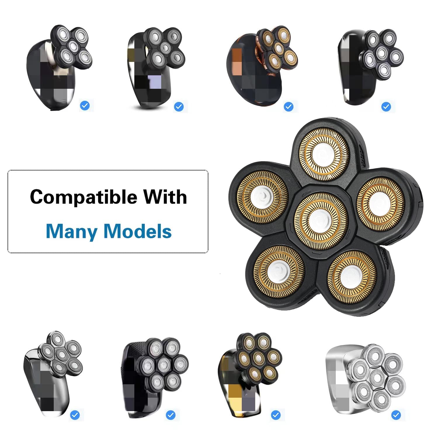 6 Blades Electric Shaver Replacement Heads Upgrade Razor Shaver Replaceable Floating Blades Wet And Dry For Bald And Face (Gold)