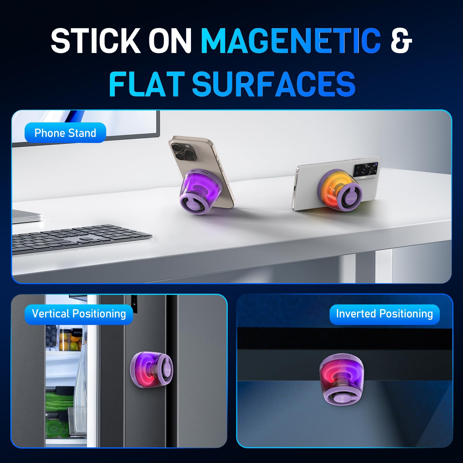 Magnetic Bluetooth Speaker, Portable Mini Bluetooth Speaker Small With Cell Phone Stand, 7H Playtime, 5W Internal Magnet Loudspe