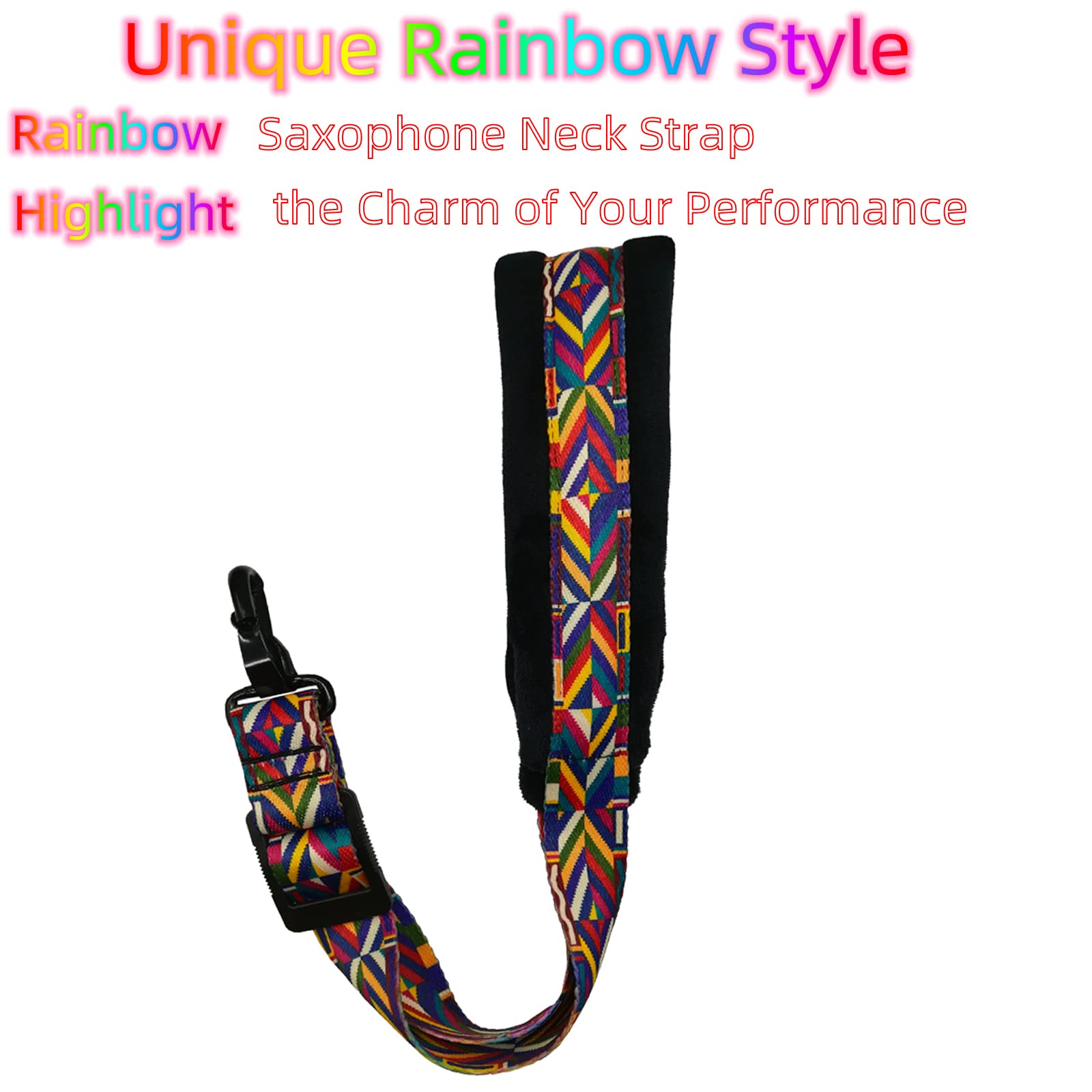 Xinlinke Saxophone Neck Strap Soft Padded Rainbow Braided Pattern For Alto Baritone Soprano Sax