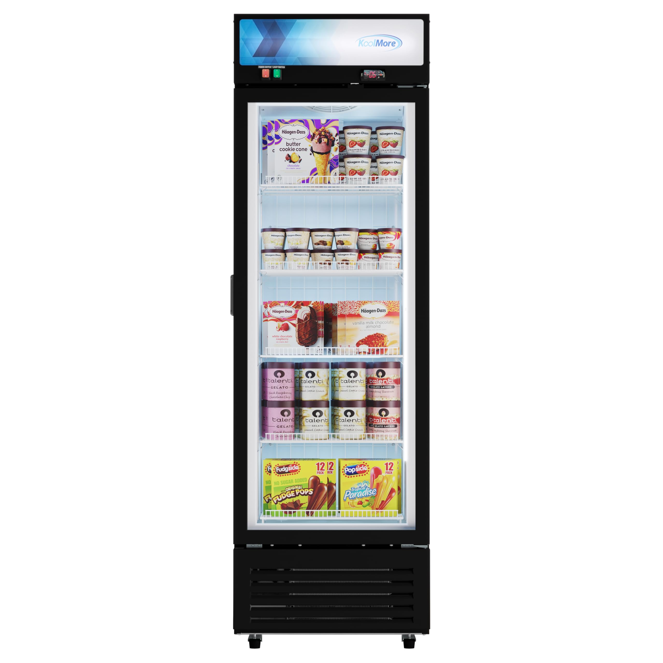 KoolMore 24 in. Commercial One Glass Door Merchandiser Freezer, 12 Cu. Ft. in Black, ETL Listed (KM-MDF-1GD-12C)