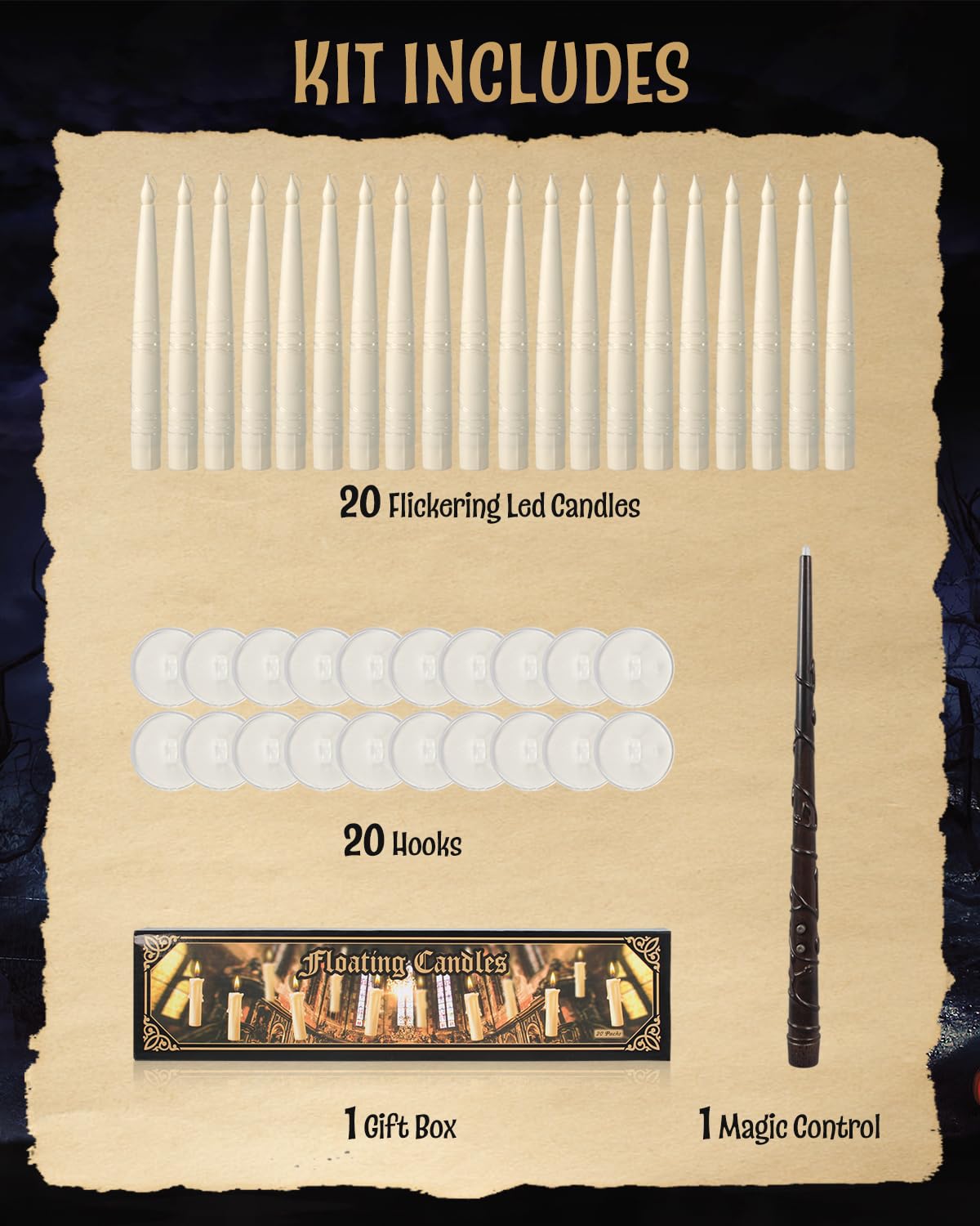 Hemeiyu 20Pcs Halloween Flameless Led Floating Candles With Magic Wand Remote   Floating Hanging Home Decorations For A Spooky A