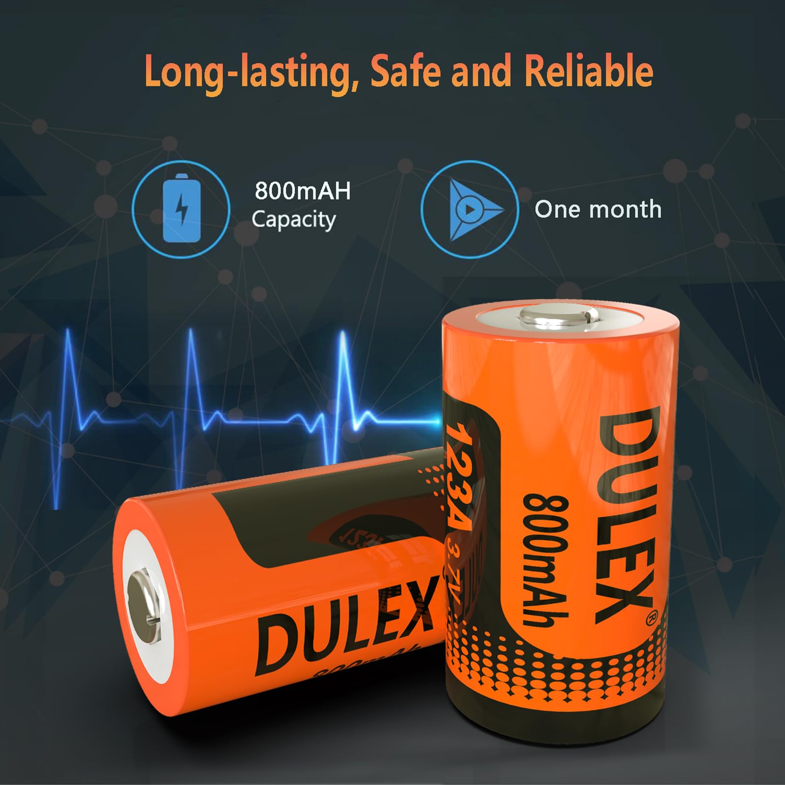 DULEX CR123A Rechargeable Batteries 12-Pack 800mAH for Arlo Security Cameras and Flashlights