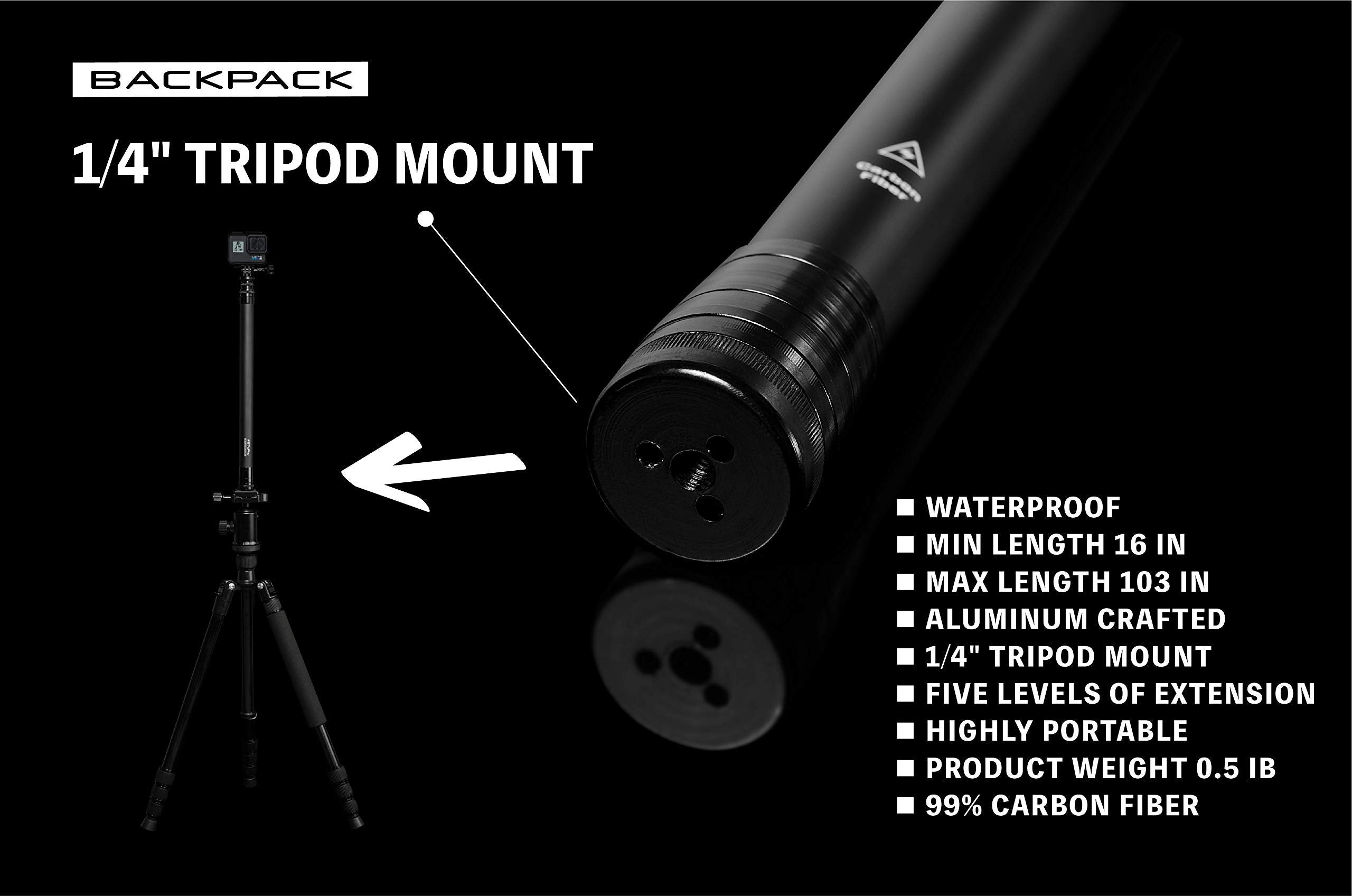 #270Pro | The Longest Selfie Stick (8.8Ft), 99% Carbon Fiber, Invisible Selfie Stick, Lightweight, Highly Portable, For Gopro /