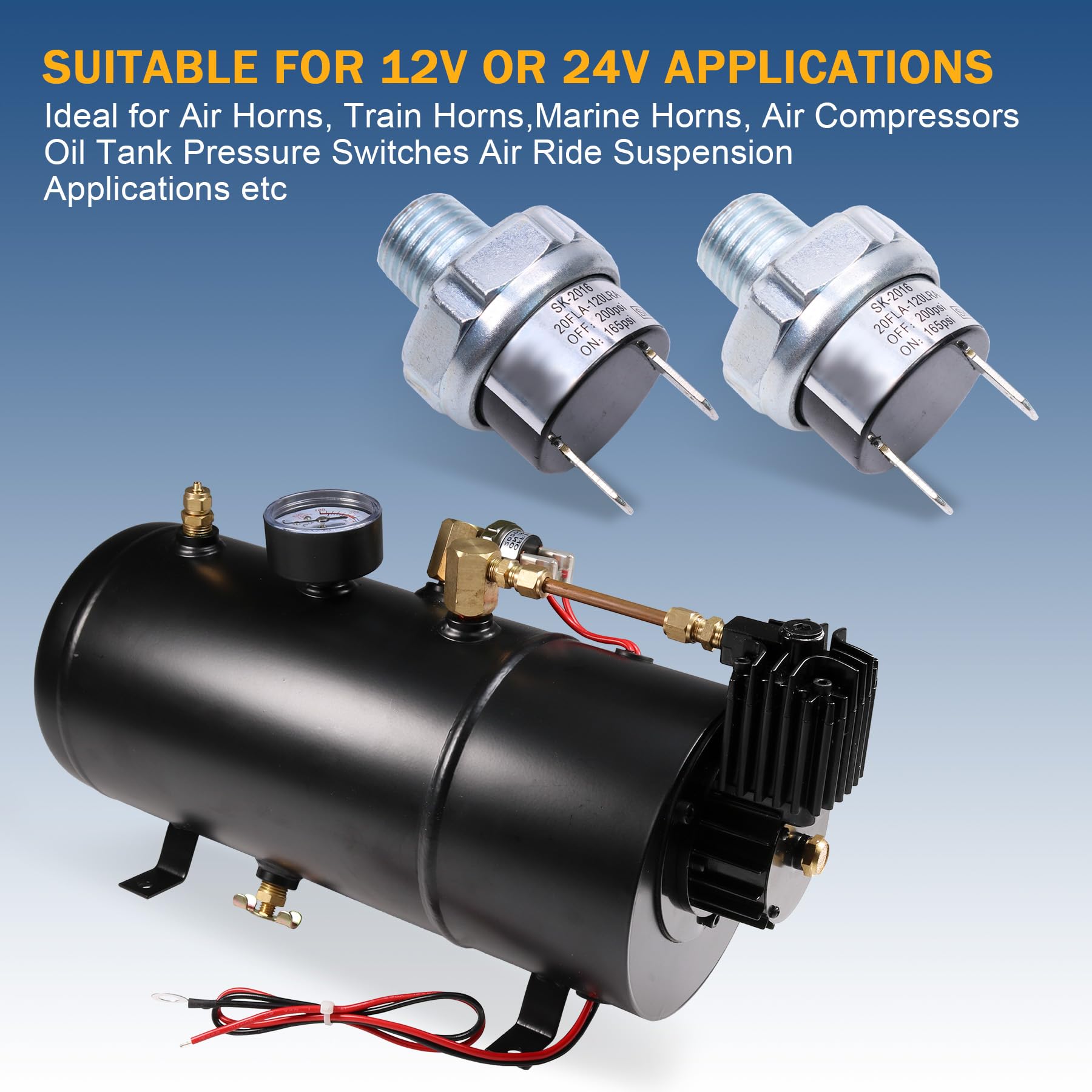 2Pcs 165 200Psi Air Pressure Switch Tank Mount Thread 1/4'' Npt 12V/24V Dc 165 200 Psi Air Train Horn Compressor Tank Pressure C