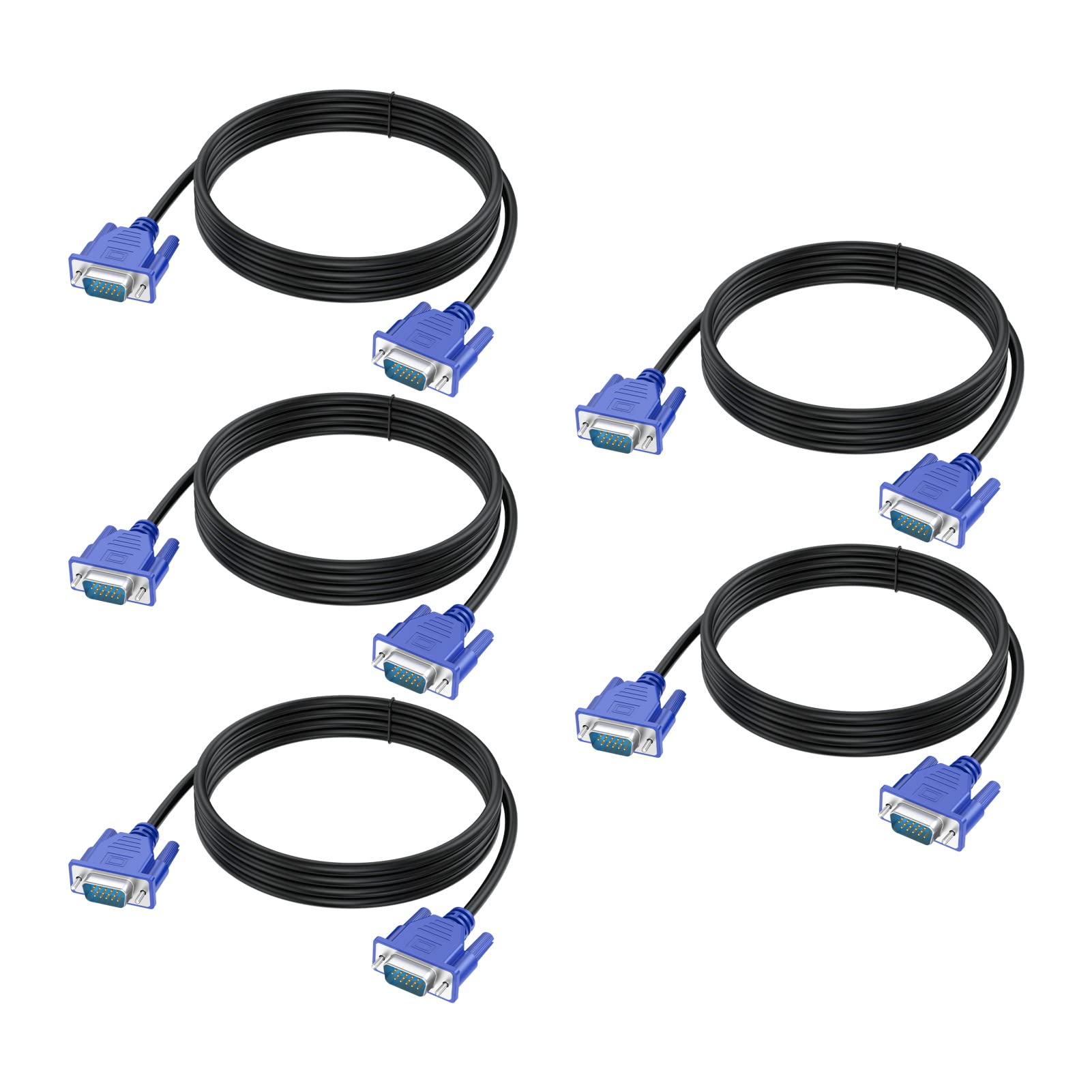 Urelegan Vga To Vga Cable 6 Feet 5 Pack, Vga To Vga Monitor Cable 1080P Full Hd Male To Male Cord Hd15 For Computer Pc Monitor L