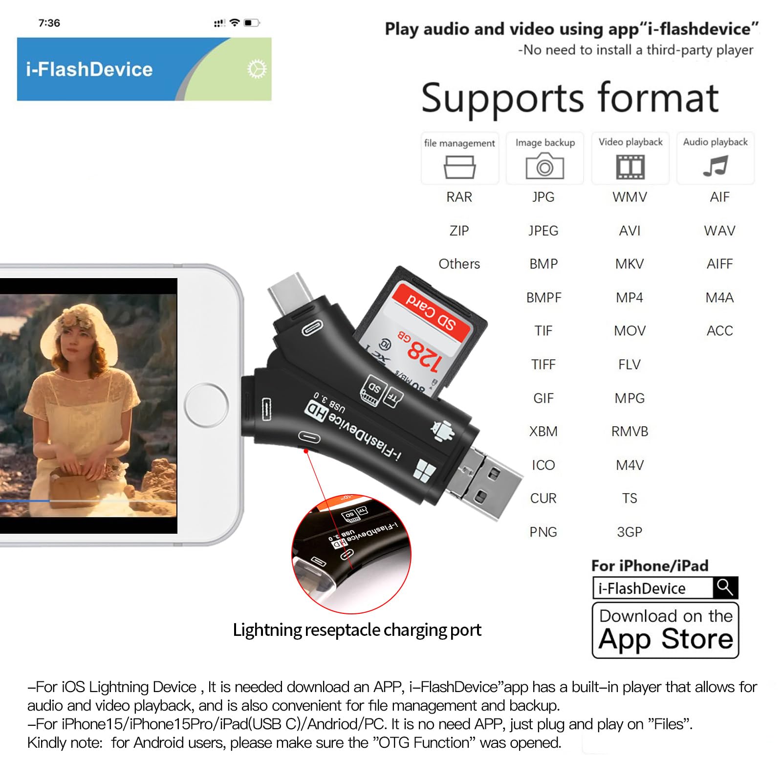 Usb3.2 Sd Tf Card Reader For Iphone Ipad Android Mac Computer Camera, For Lightning Usb C Type C Usb A Microusb