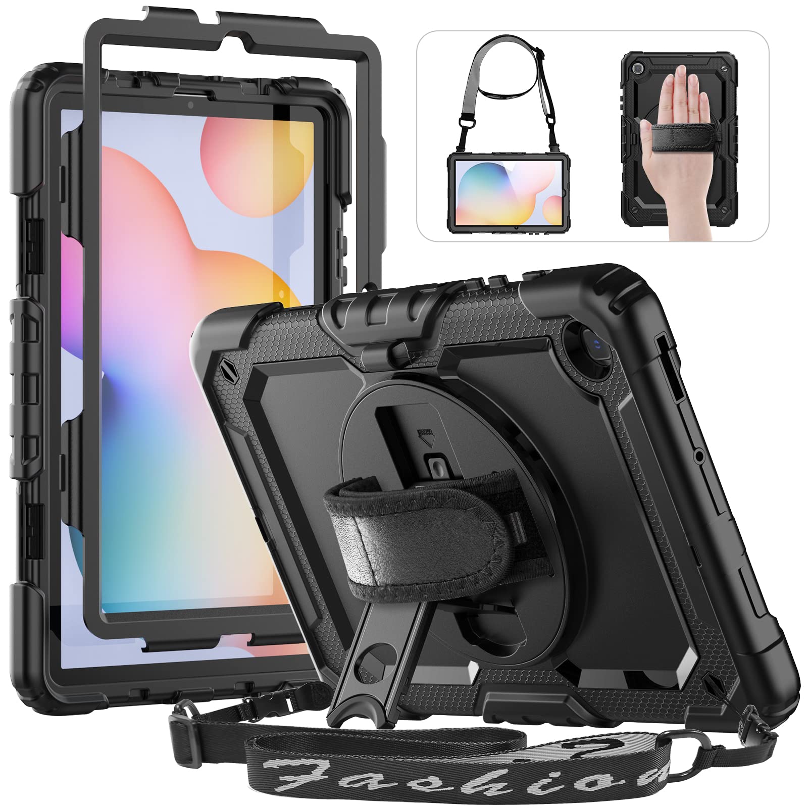 Hxcaseac For Samsung Galaxy Tab S6 Lite Case 10.4 Inch 2024/2022/2020 With Screen Protector/Rotating Hand Strap/S Pen Holder, Sh