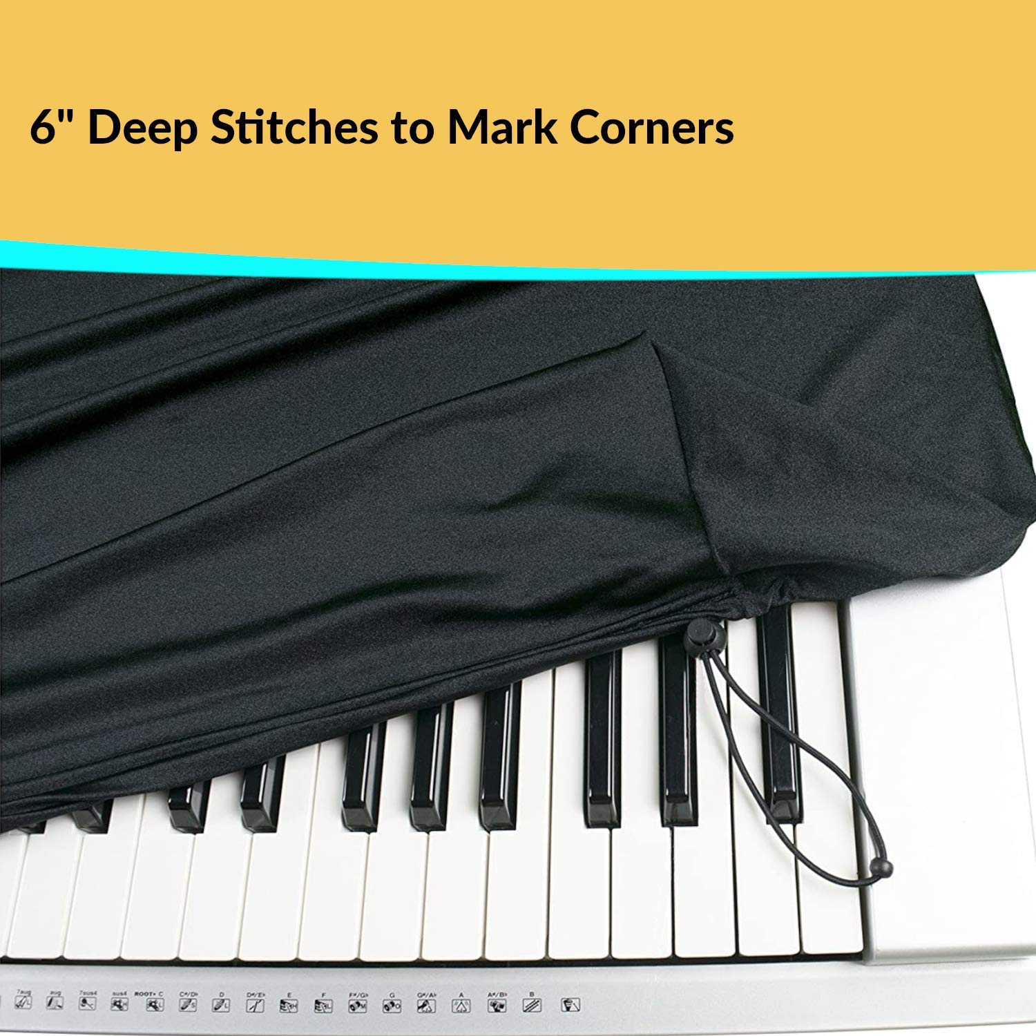 Qmg Stretchable Keyboard Dust Cover For 61 & 76 Key Keyboard: Best For All Digital Pianos & Consoles   Adjustable Elastic Cord;