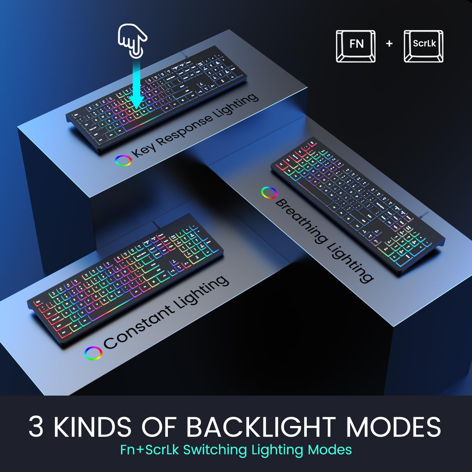 Computer Keyboard Wired, Plug Play Usb Keyboard, Low Profile Chiclet Keys, Large Number Pad, Caps Indicators, Foldable Stands, S