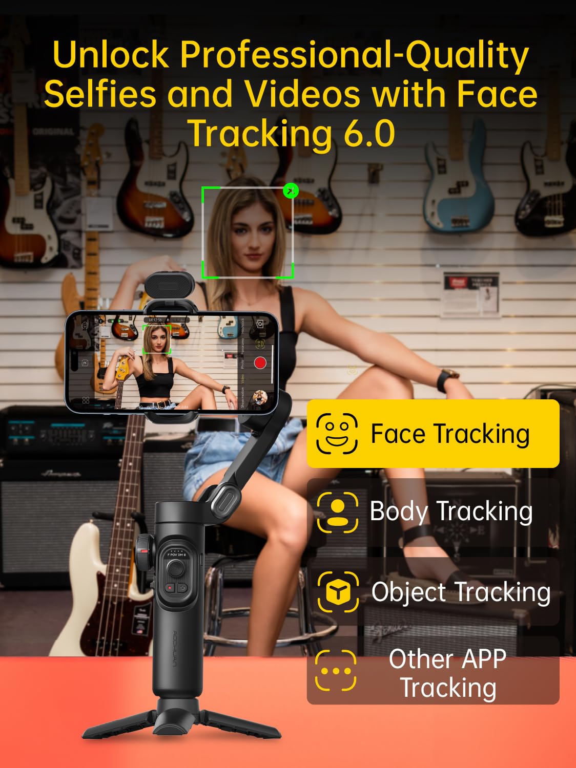 Aochuan 3-Axis Gimbal Stabilizer For Smartphone, Gimbal W/Rgb Magnetic Fill Light Upgraded Face Tracking Focus Wheel Foldable Ip