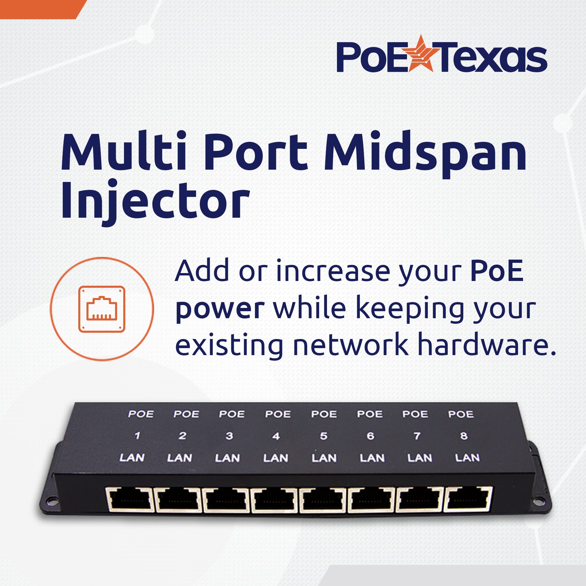 Poe Texas 8 Port Poe Injector   10/100 Passive Power Over Ethernet With 48V 60W Ul Power Supply   802.3Af Poe Injector For Voip