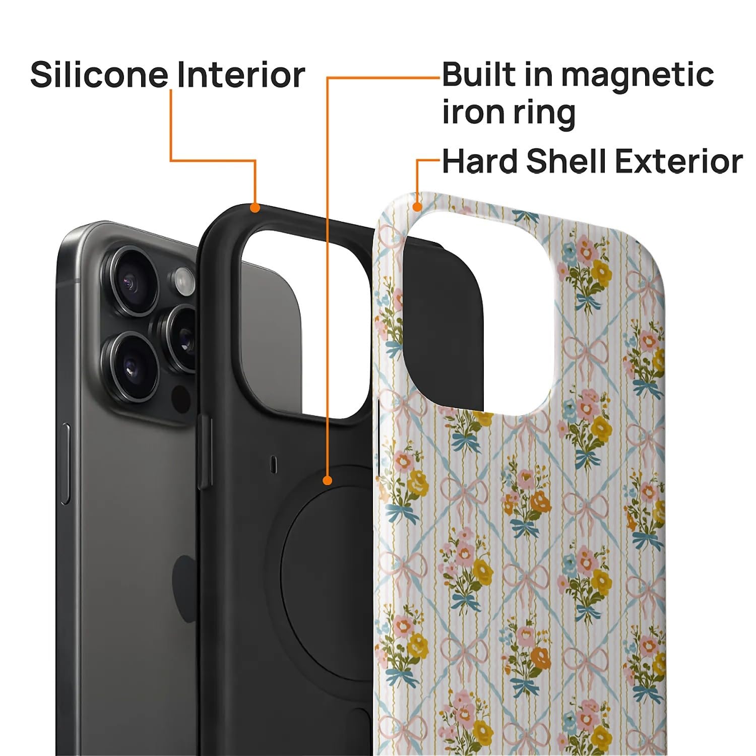 Ilikediy For Iphone 15 Pro Case [Compatible With Magsafe] Pattern Design Case For Women Girls Hybrid 2 Layer Hard Shell Silicone