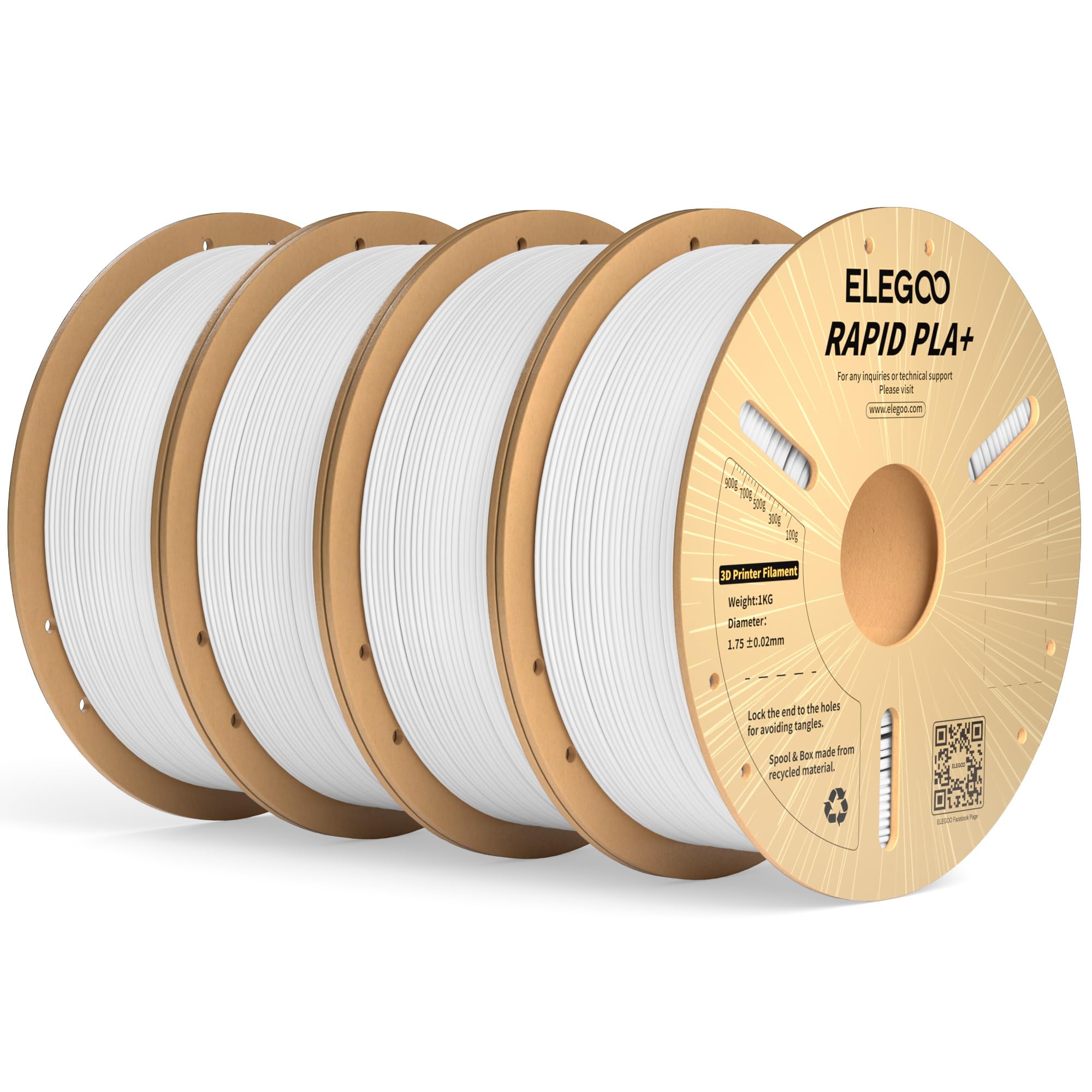 ELEGOO Rapid PLA Plus Filament 1.75mm White 4KG, PLA+ 3D Printer Filament for 600 mm/s High Speed Printing, Dimensional Accuracy