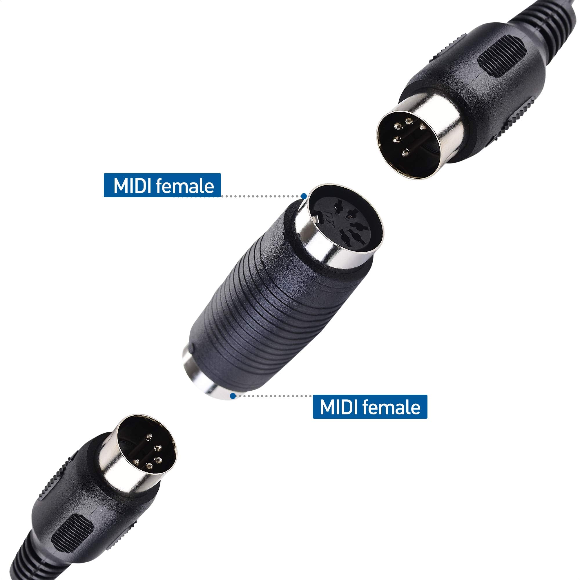 Cable Matters 2-Pack 5 Pin DIN MIDI Coupler Gender Changer Adapter, Black, Model 500055-BLKx2, Copper Material