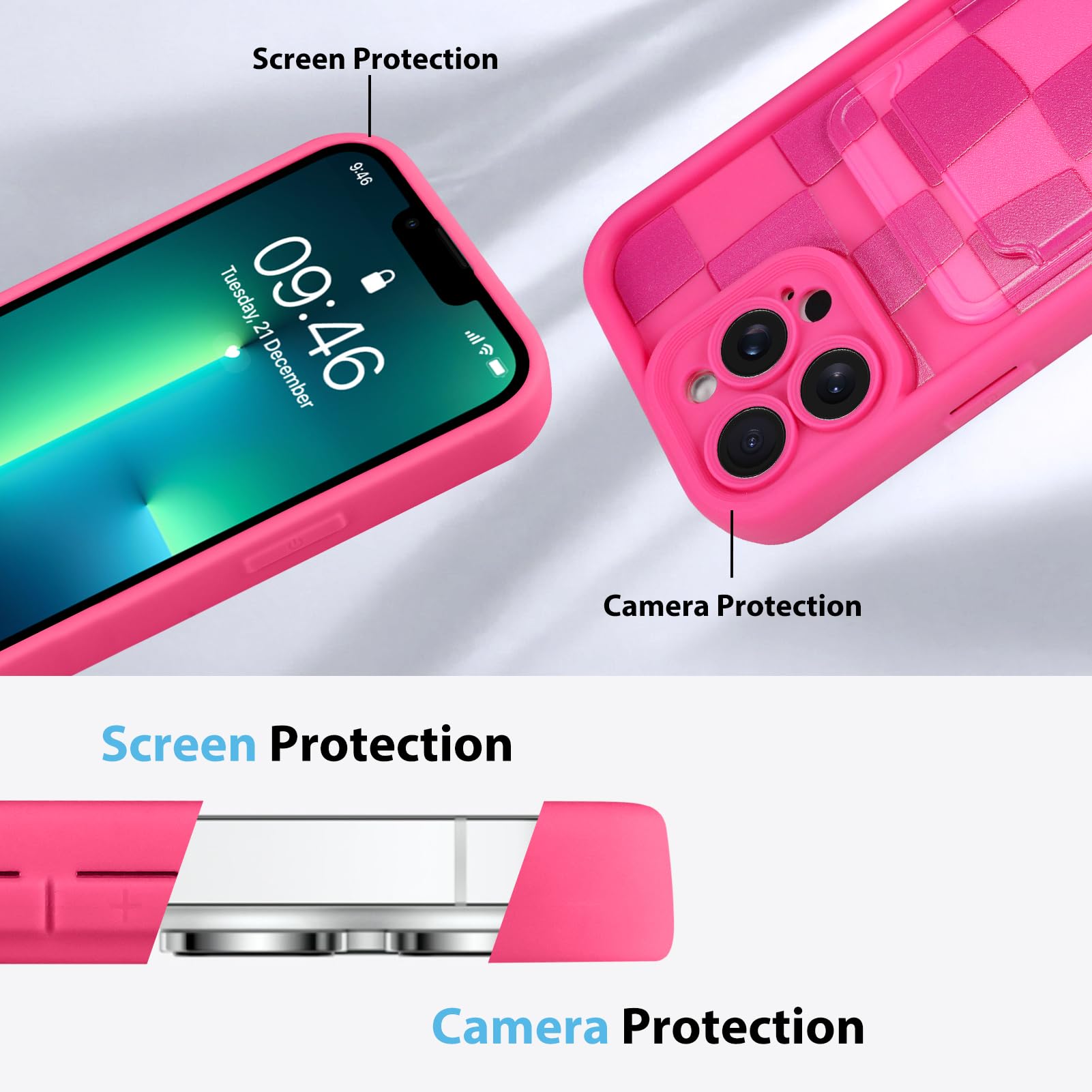 Kanghar Compatible With Iphone 13 Pro Max Case, Wallet Silicone Checkered Cute Pattern, Card Holder Camera Protection Soft Slim