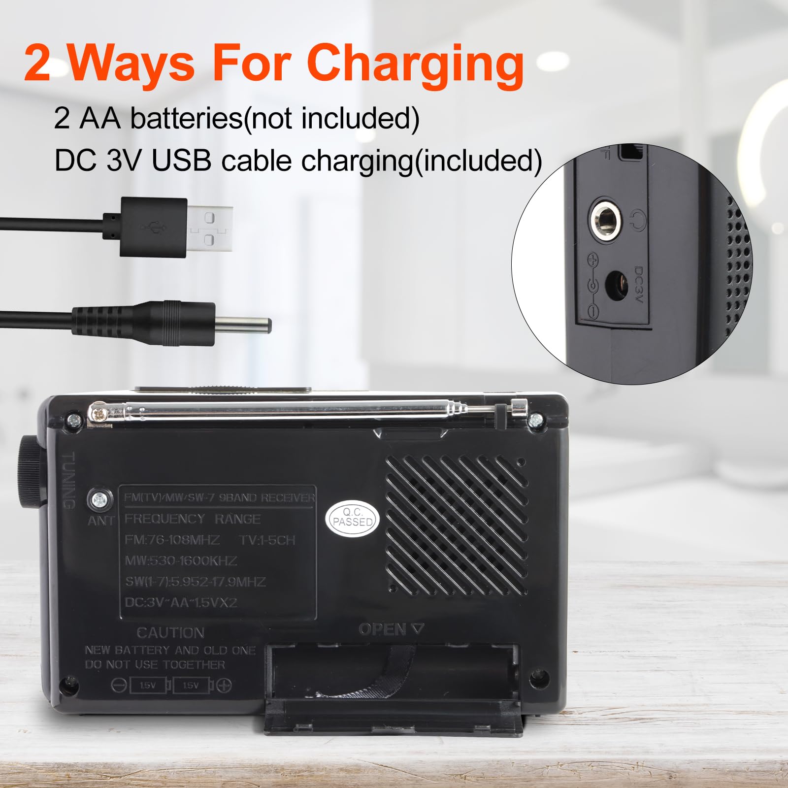 Portable Radio Am Fm, Transistor Radio, Plug In Wall Or Battery Operated Radio For Home & Outdoor, Small Radio Portable, Headpho