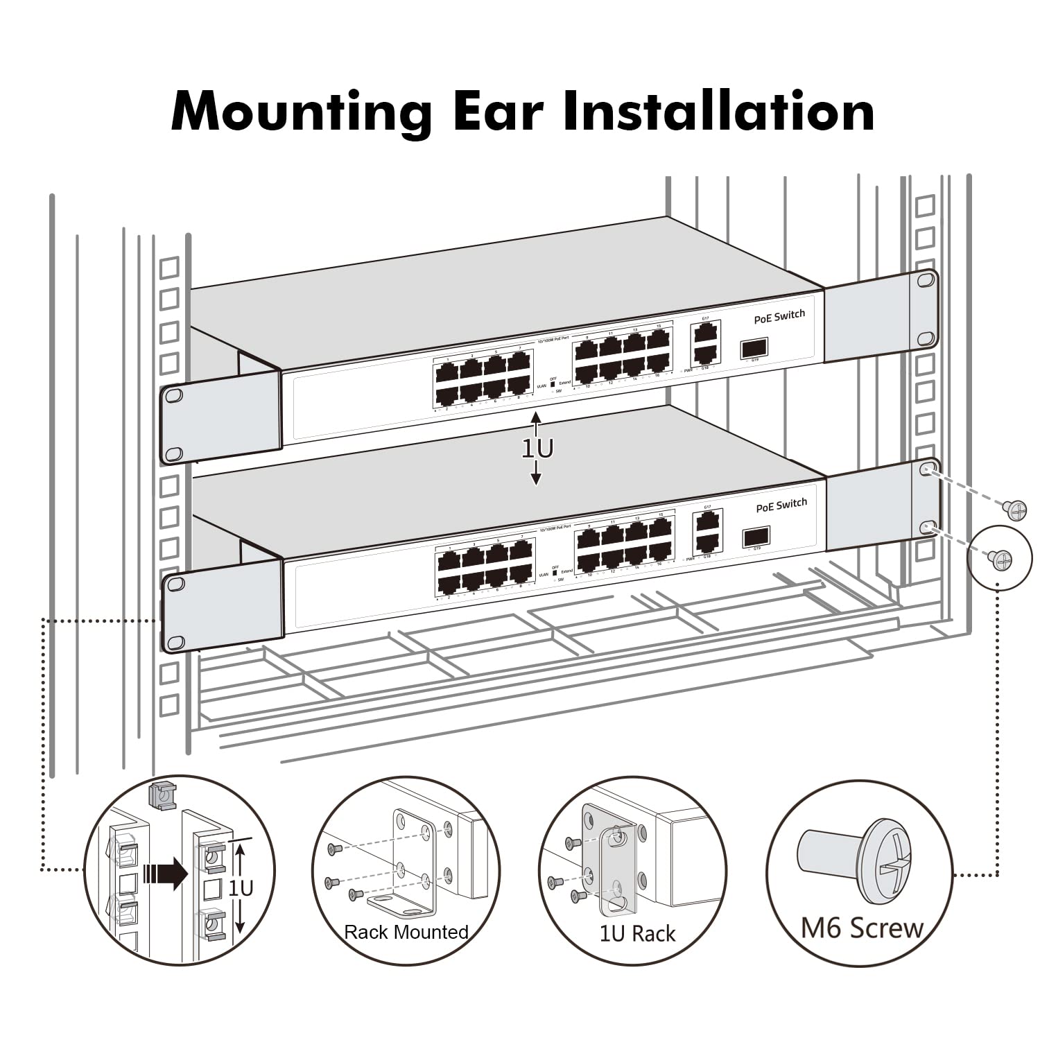 Mokerlink 1U Rack Mount Kit Compatible For Cisco 17.3 Inch Wide Switches, Compatible Ck 300Rm 19 Rackmount Ear