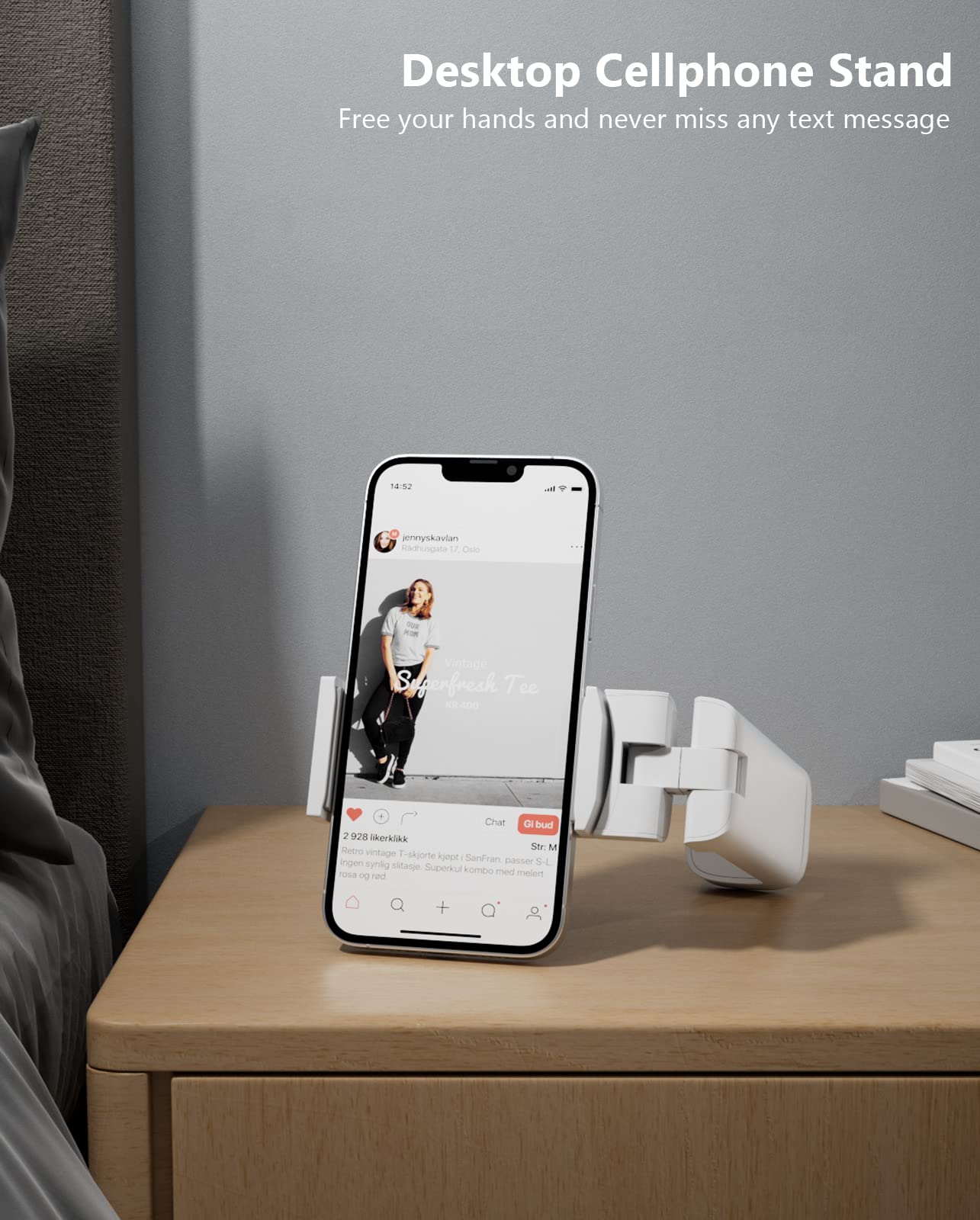 Miikare Airplane Phone Holder, Universal Handsfree Mount With 360 Rotation, Travel Accessory For Airplane, Desk & Table - White