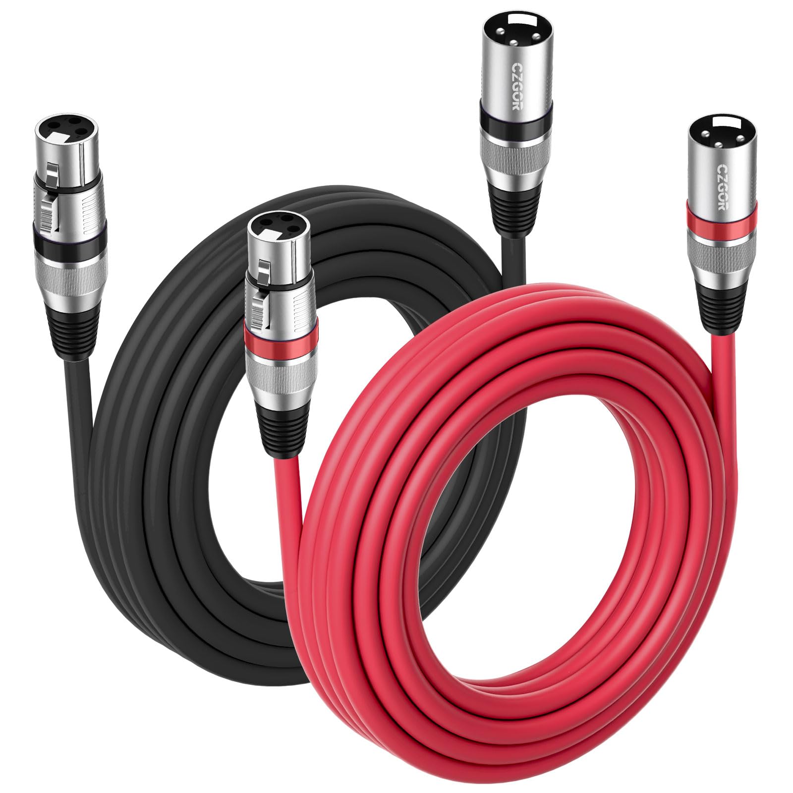 Czgor XLR Cables 10 ft 2 Pack, 3-Pin Microphone Male to Female Cable, Compatible with Stage Light DMX Cord, Microphones, Mic Mix