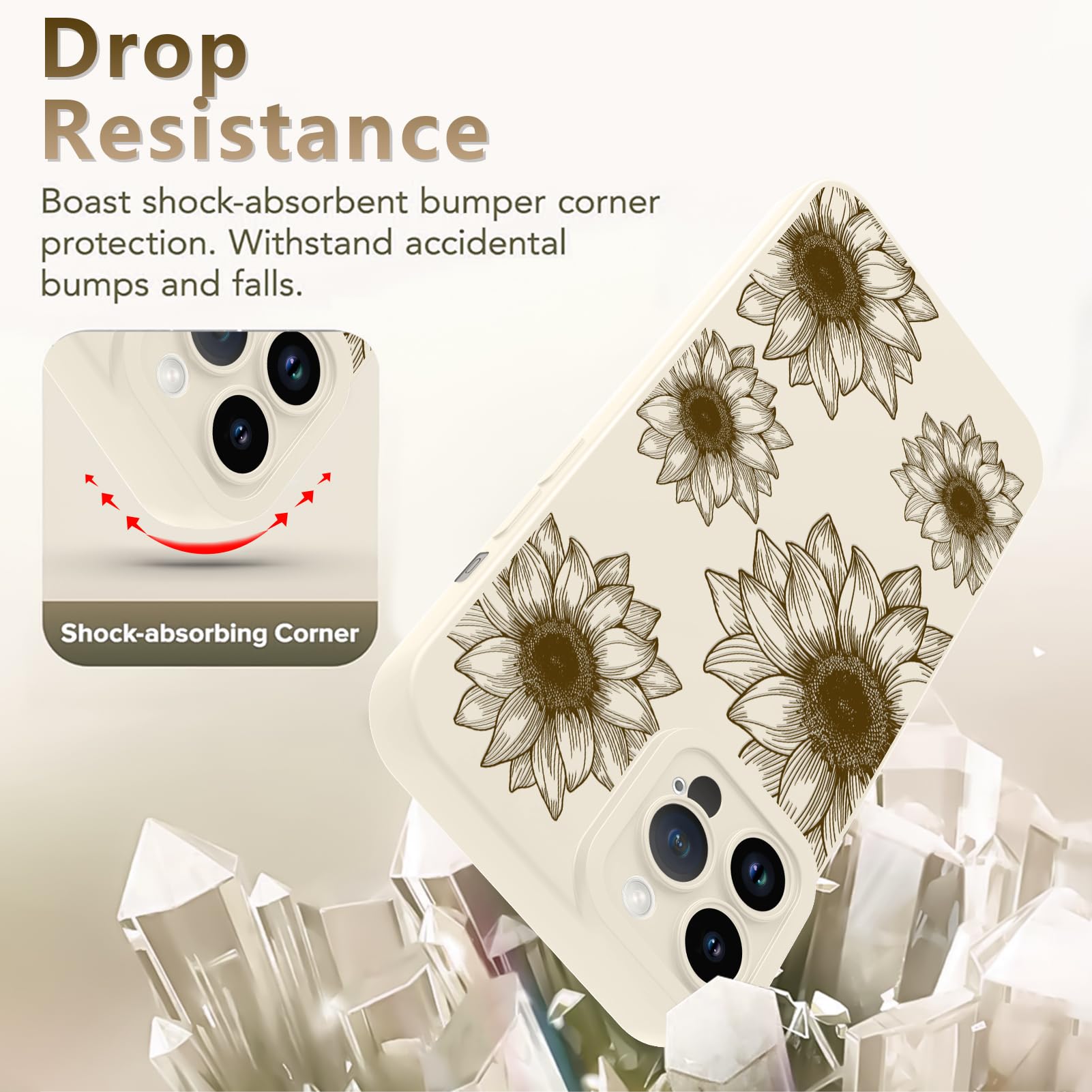 Ook Floral Case For Iphone 12 Pro Case, Cute Sunflower Floral Blooms Design Soft Tpu Shockproof Protective For Women Girls Slim