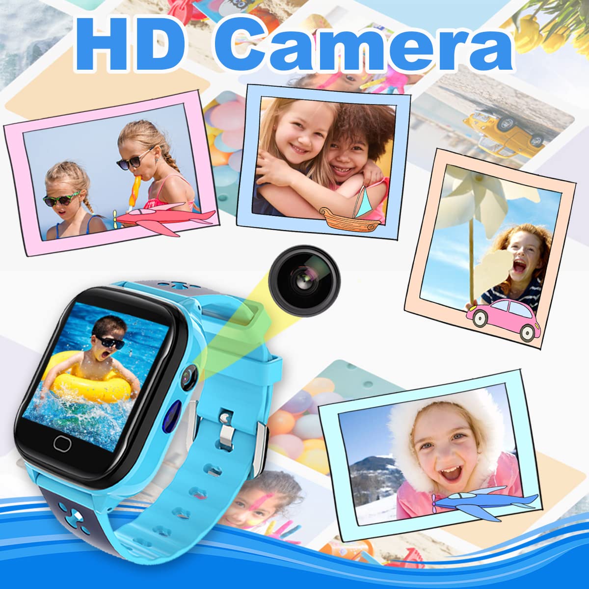 Luluddm Kids Smart Watch Phone,Games Camera Alarm Sos Call Music Mp3 Player Hd Selfie Camera Ip67 Waterproof 2G Smartwatch For 3