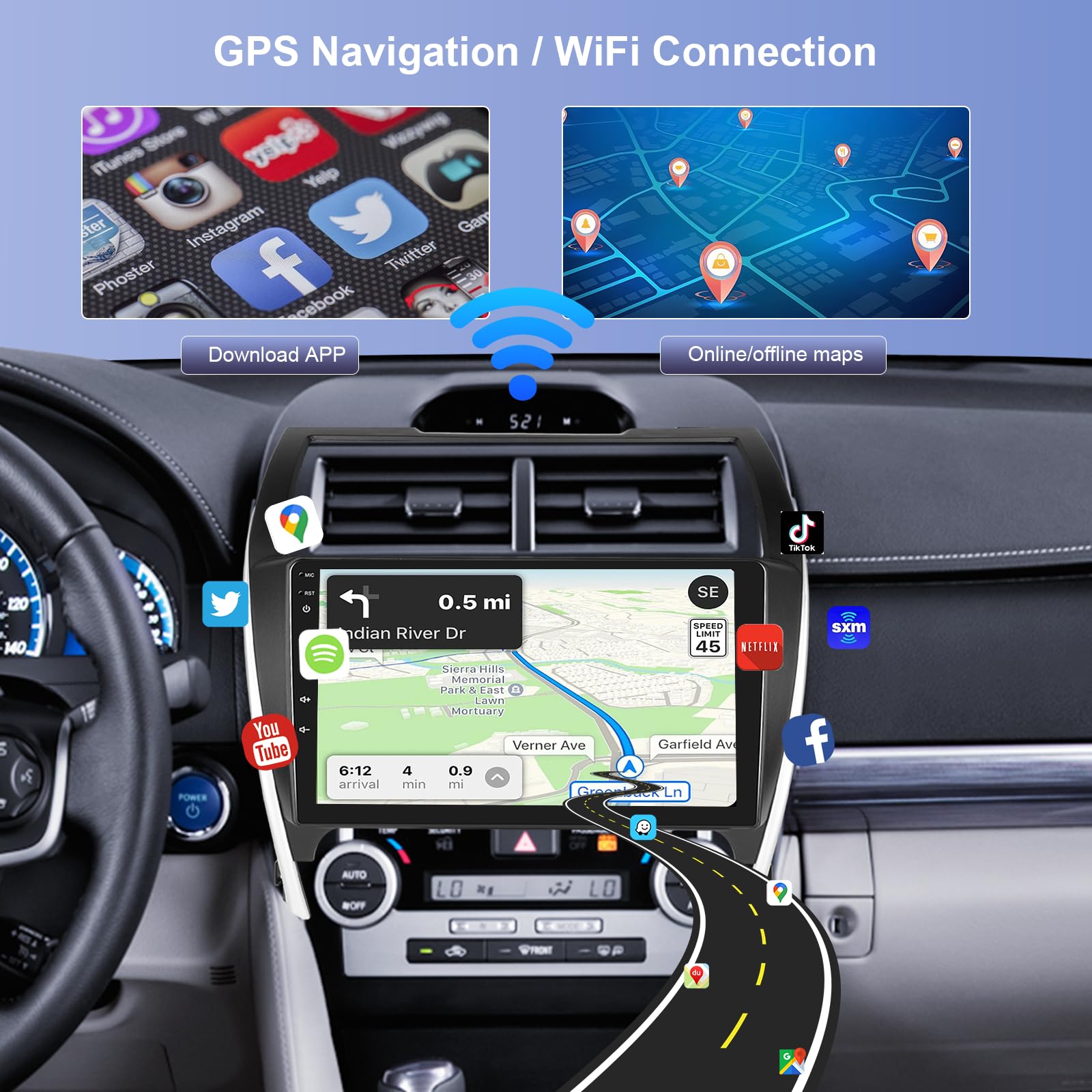 Car Radio Stereo For Toyota Camry 2012 2013 2014, 1G+32G Rimoody Android 13 10.1 Inch Touch Screen Gps Bluetooth Wifi Fm Radio M