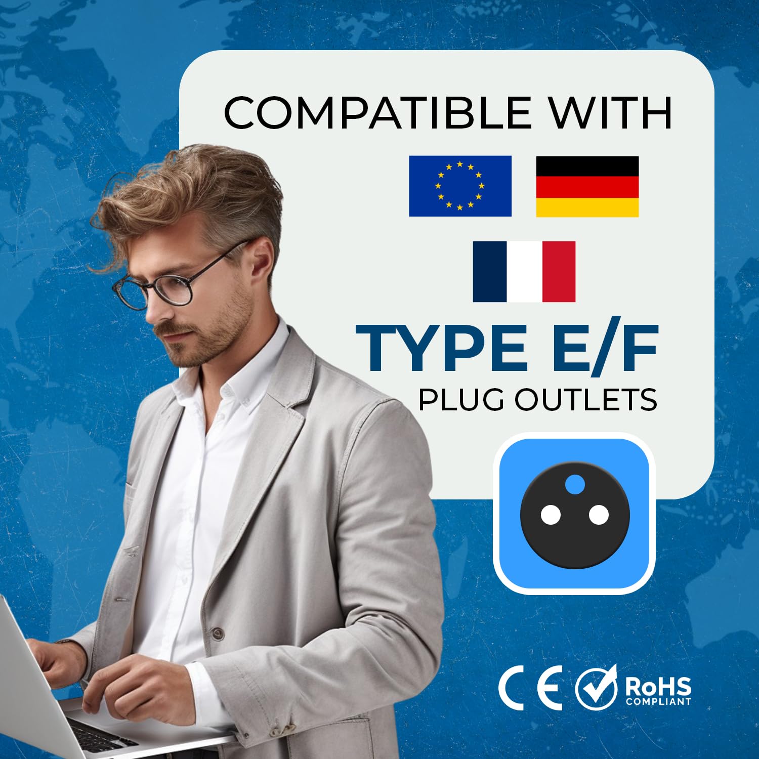 Orei European Adapter Plug, Travel Adaptor For Europe Schuko Countries 2 In 1, For Germany France Iceland Netherlands Russa Gree