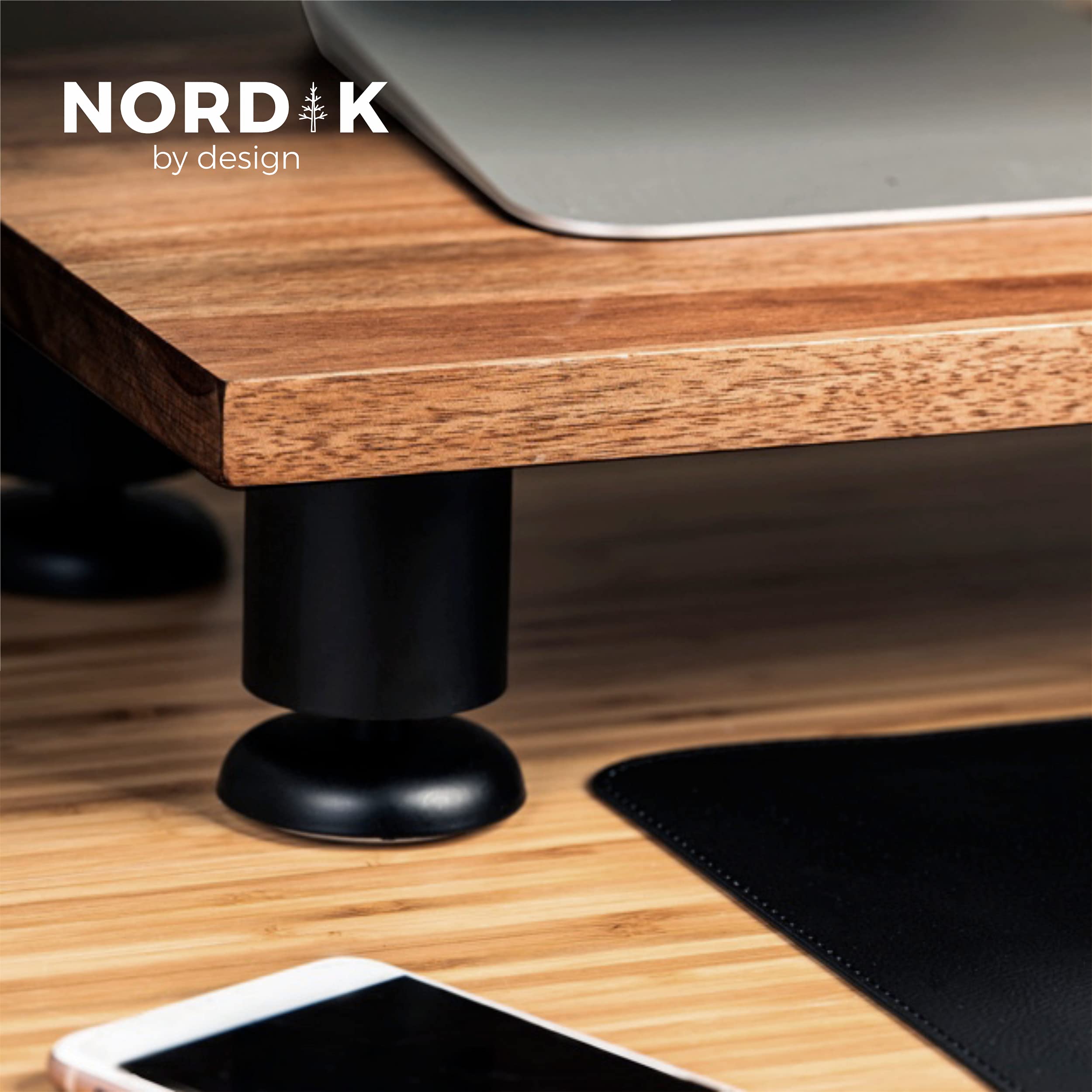 Nordik Large Dual Monitor Riser For 2   Premium Handmade Hardwood Acacia Computer   Laptop Tv Stand With Storage For Desk Access