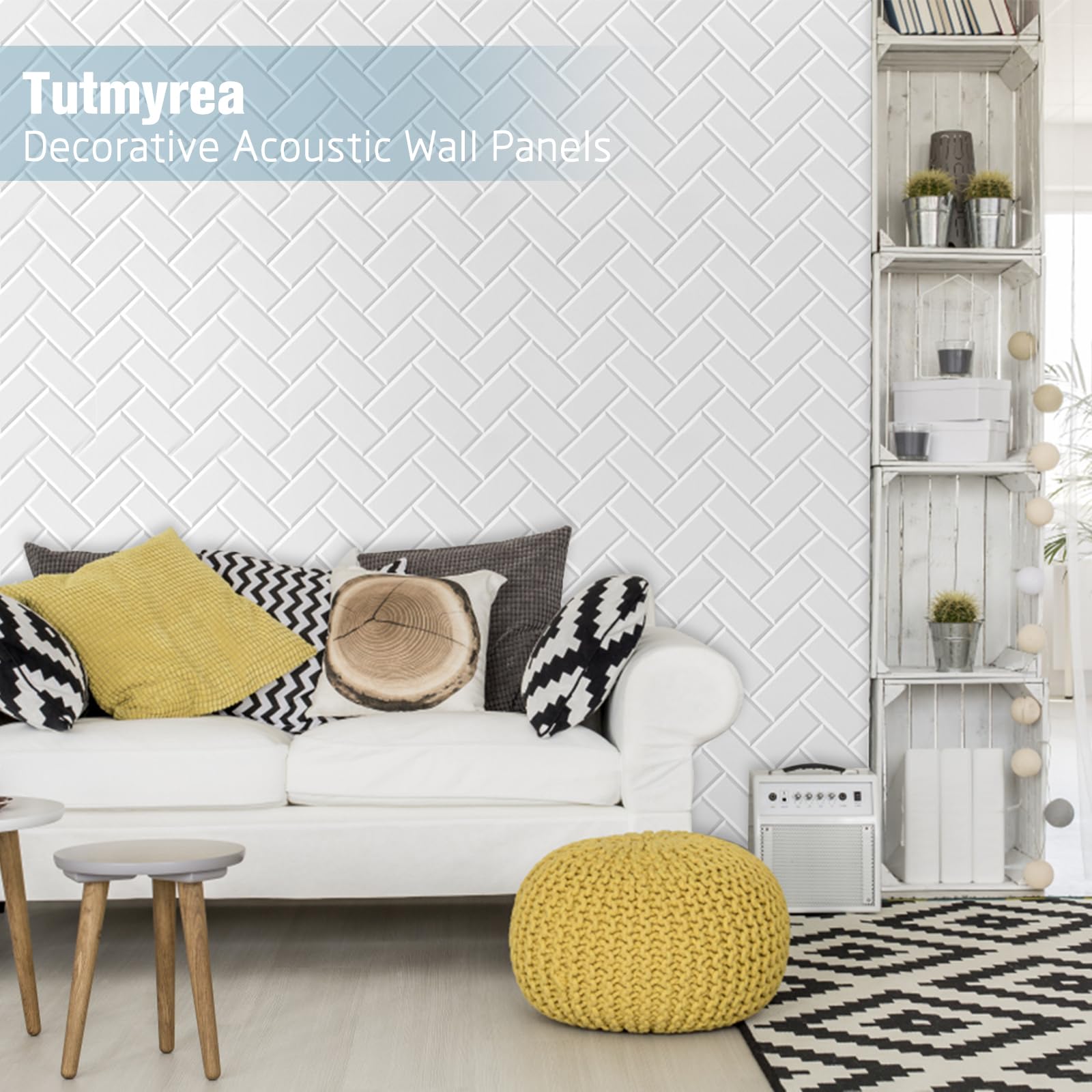 Tutmyrea 12 Pack Self Adhesive Acoustic Panels, 12''X12''X0.4'' Brick Pattern Soundproof Wall Panels, High Density Sound Absorbi