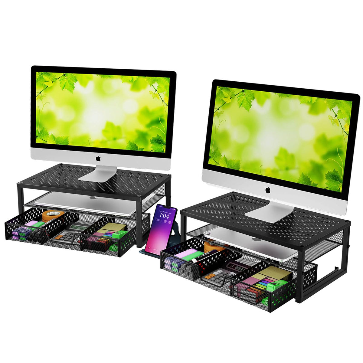Simple Trending 2 Pack 2 Tier Metal Monitor Riser Stand And Computer D ...