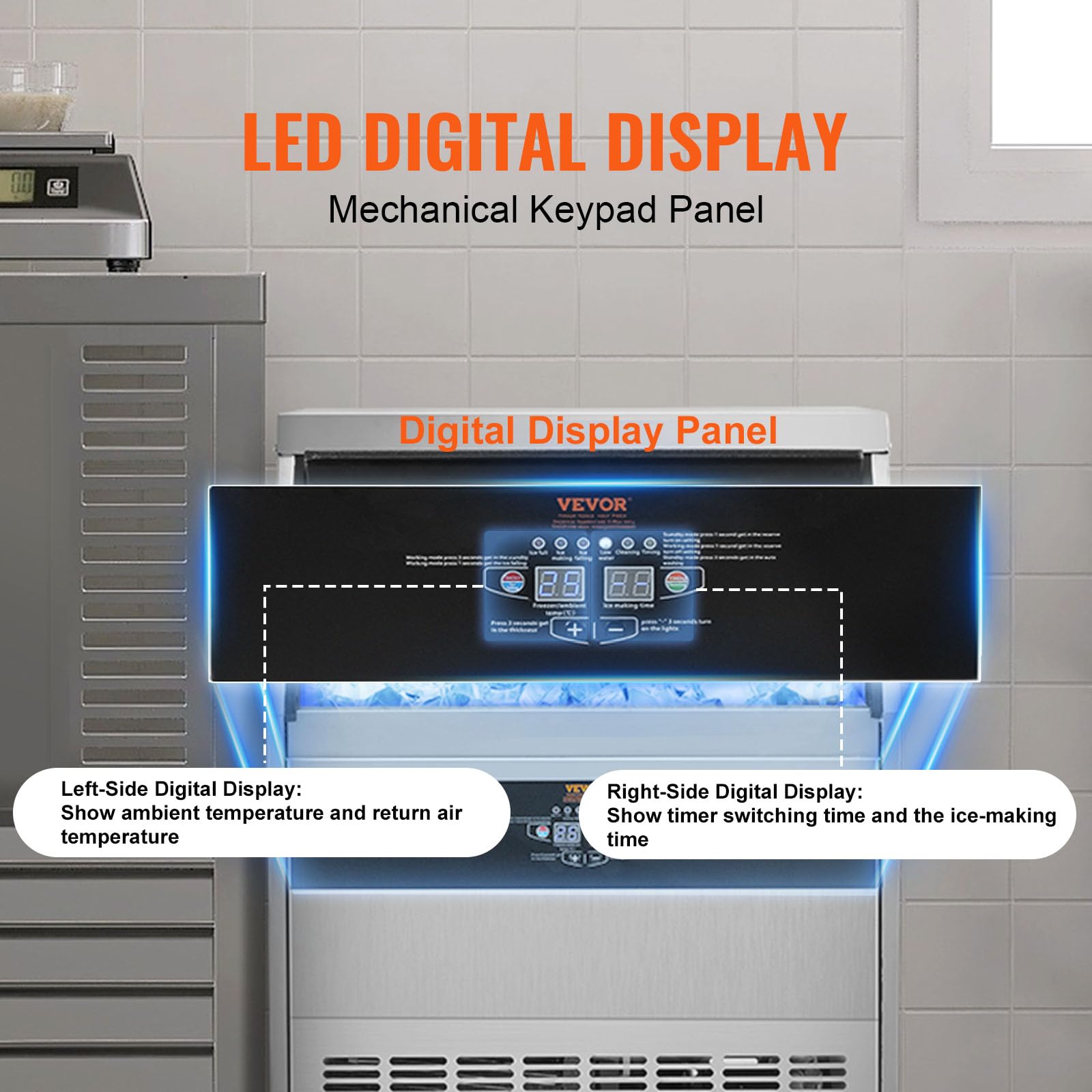 Vevor Commercial Ice Maker Machine, 330Lbs/24H Ice Maker Machine With 88Lbs Storage Capacity, 126 Ice Cubes In 12-15 Minutes, Le