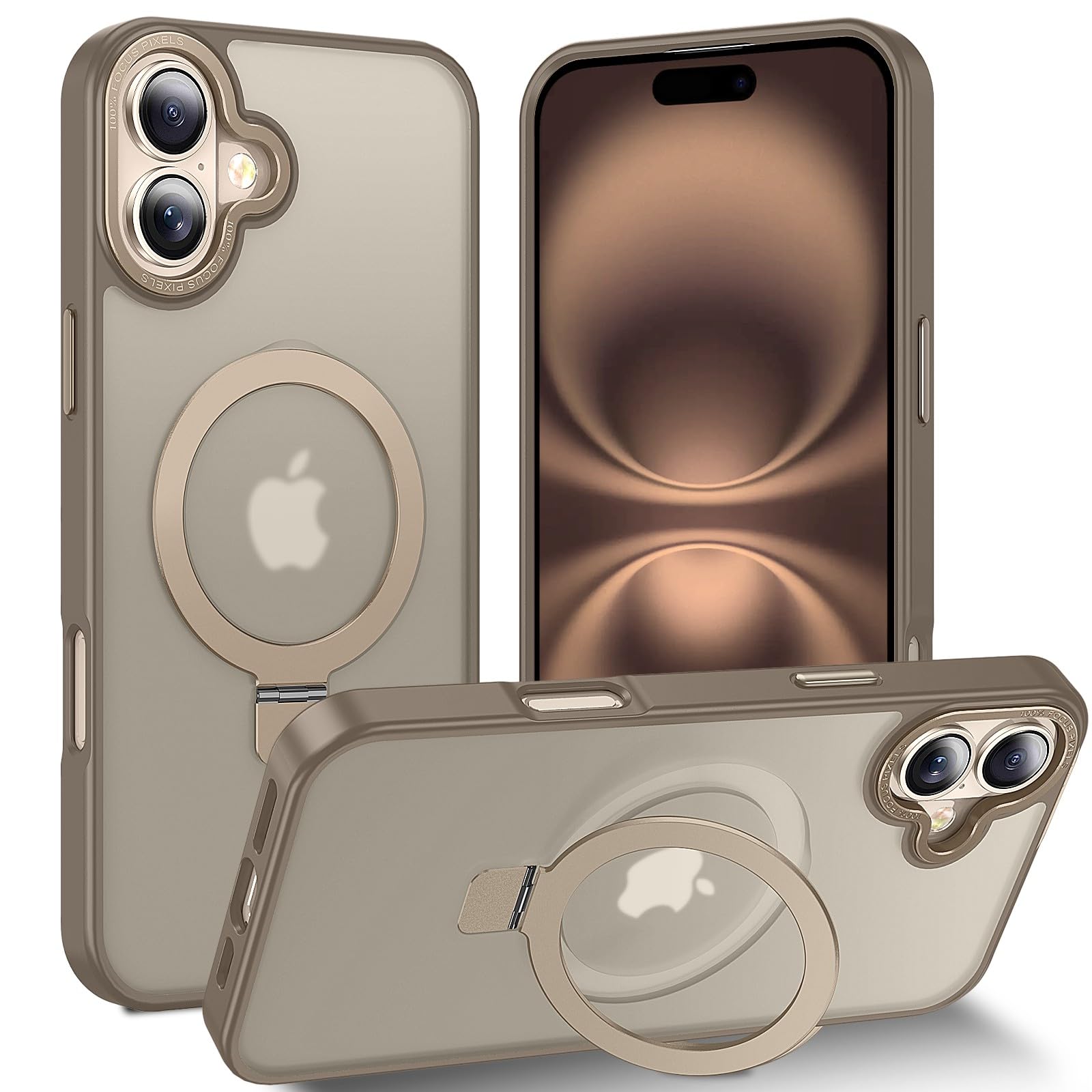 Lufanbis Magnetic For Iphone 16 Case With Ring Stand, [10 Ft Drop Protection] [Velvety Touch] Slim Translucent Matte Back Shockp