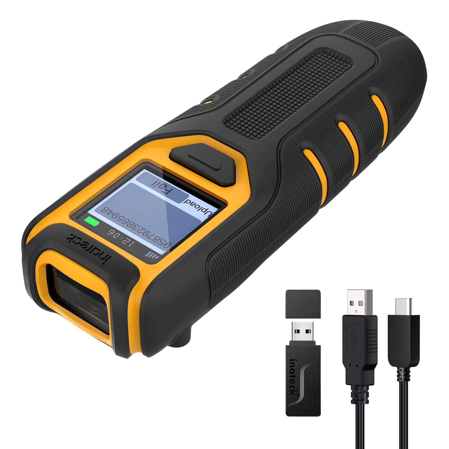 Inateck Barcode Scanner Wireless,Portable Bluetooth Barcode Scanner with Screen,1D Code Scanner Kabellos 2.4GHz,Handscanner with