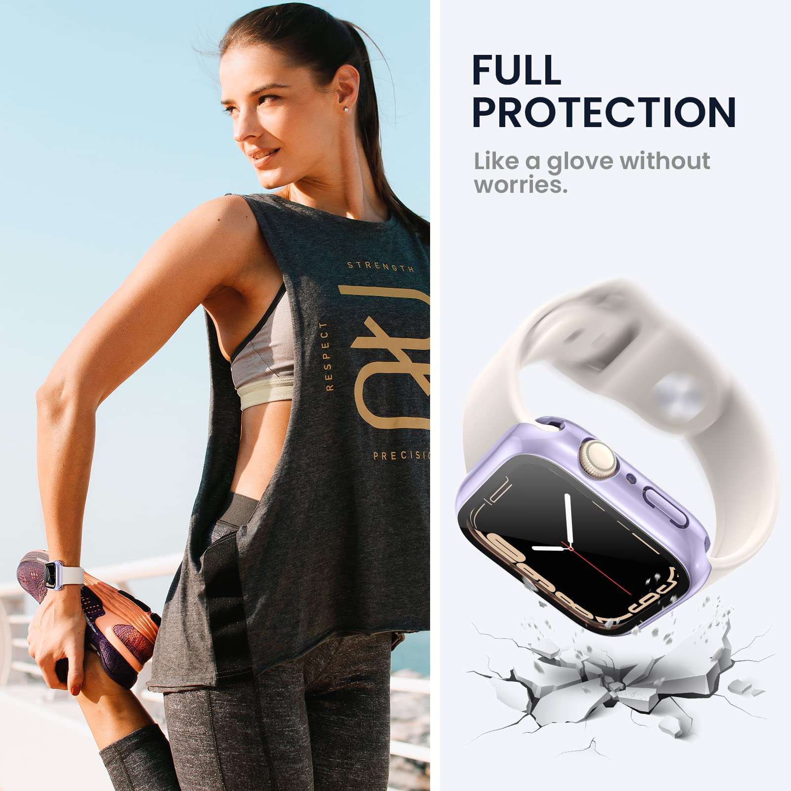 Tensea (2 In 1) For Waterproof Apple Watch Screen Protector Case Se 2Nd Generation Se Series 6 5 4 40Mm Accessories, Iwatch Pc F