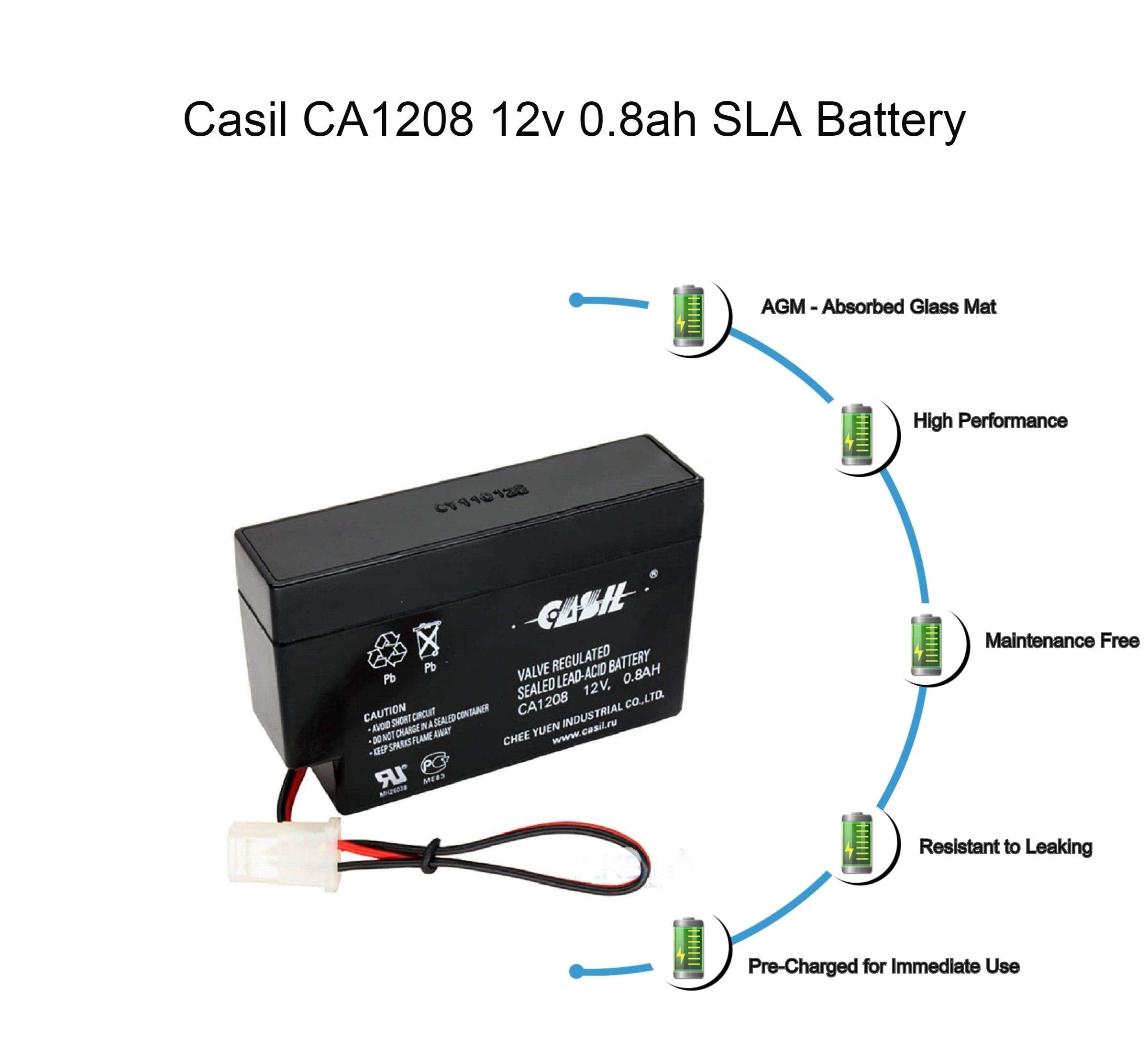 12V 0.8Ah Sealed Lead Acid Rechargeable Replacement Battery By Casil Ca1208
