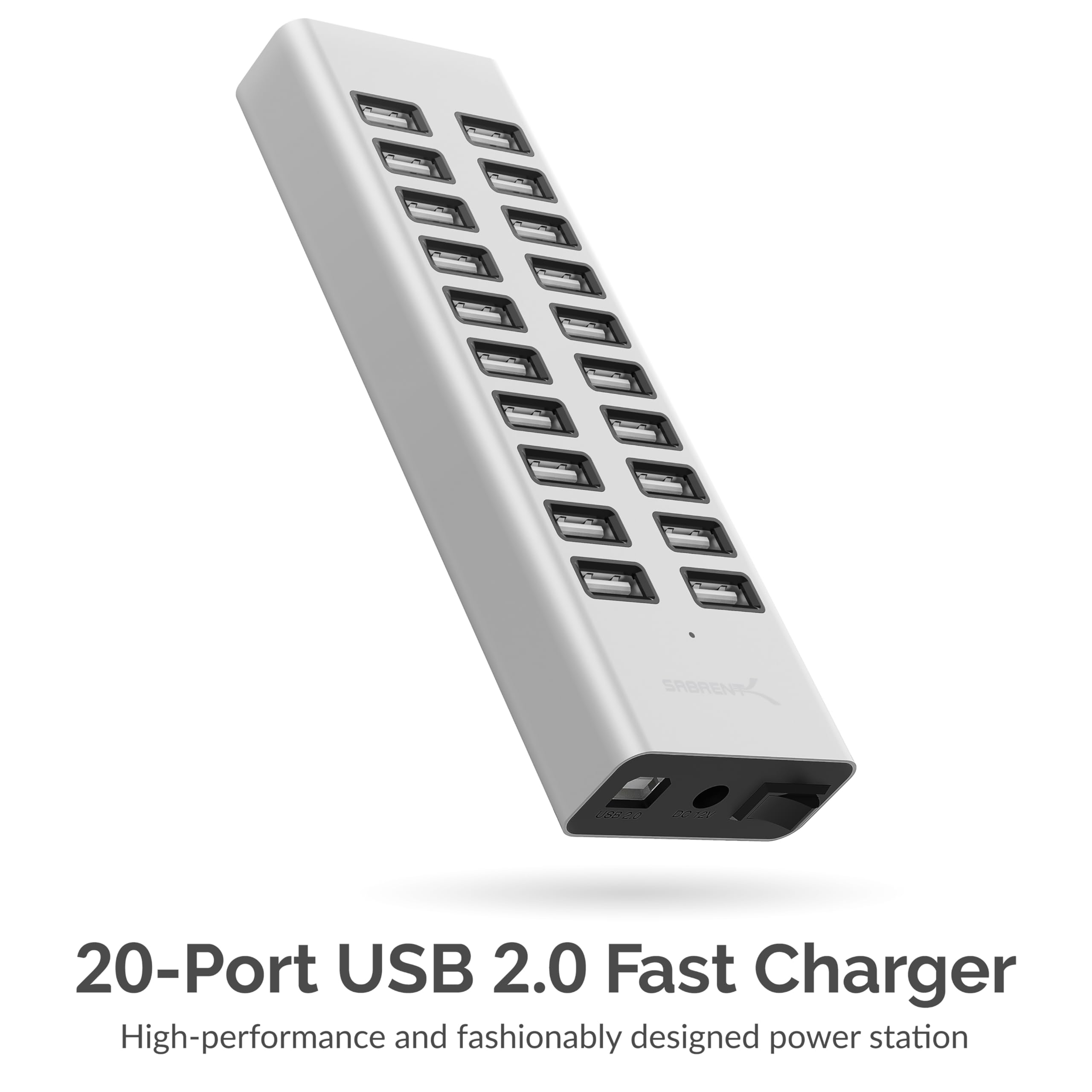 Sabrent 90W 20 Port Usb 2.0 Fast Charger, 12V Power Supply Included (Ax P20C)