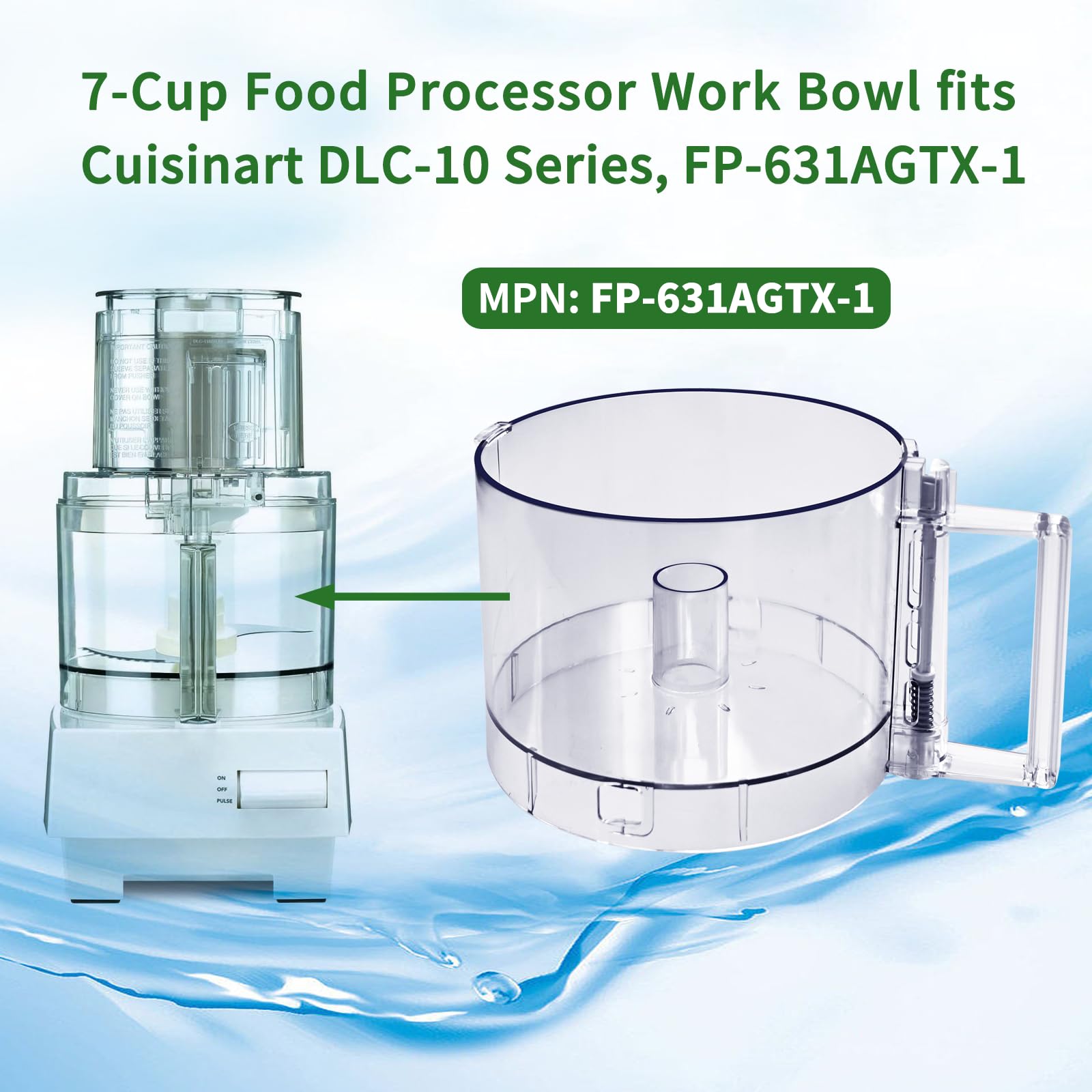 7 Cup Food Processor Work Bowl Compatible With Cuisinart Dlc 10 Series,Fp 631Agtx 1,Note:This Bowl Features 2 Tabs On The Top Ri