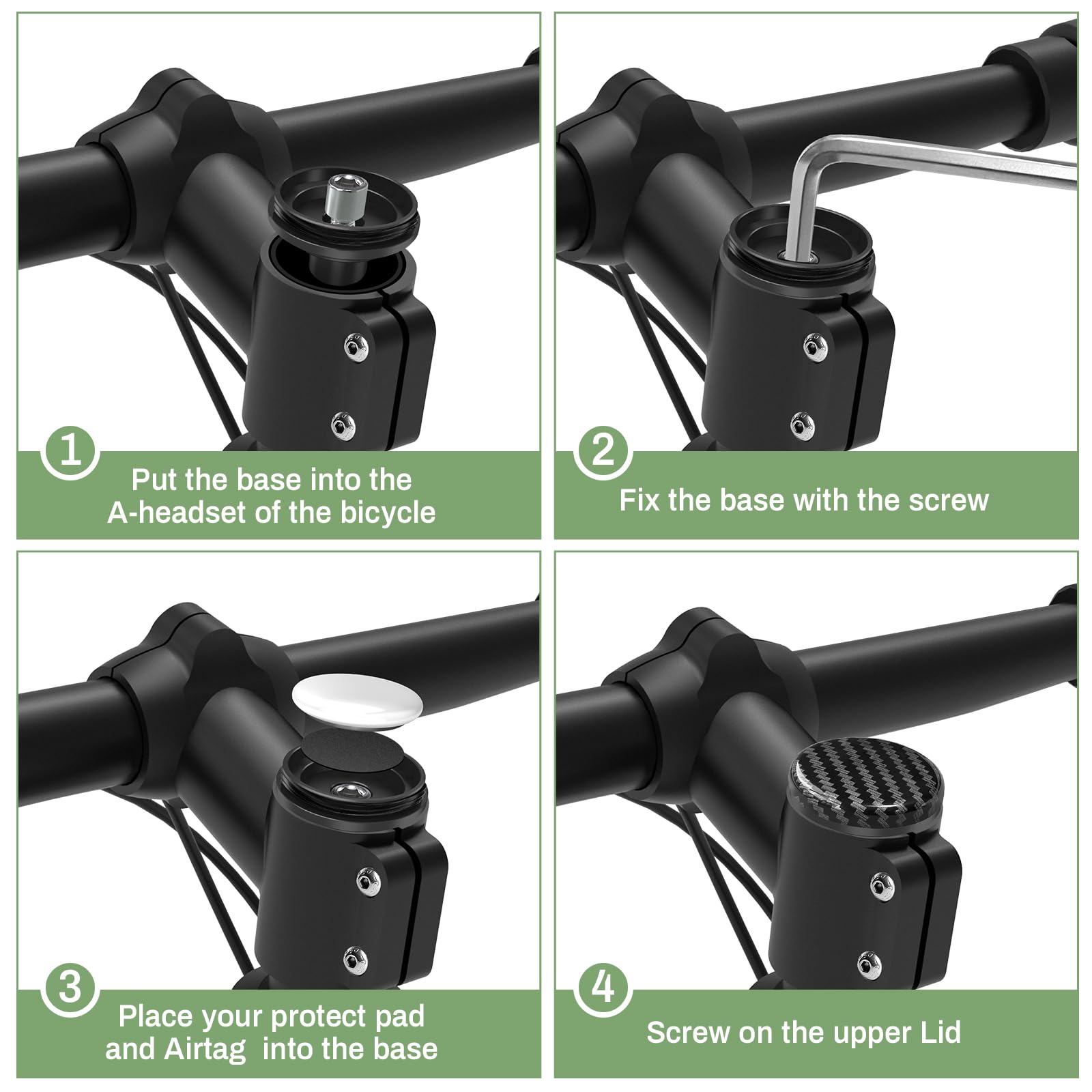 EFEALL AirTag Bike Mount 2-Pack Anti-Theft Hidden Headset Tube 31.8mm Aluminum Nylon