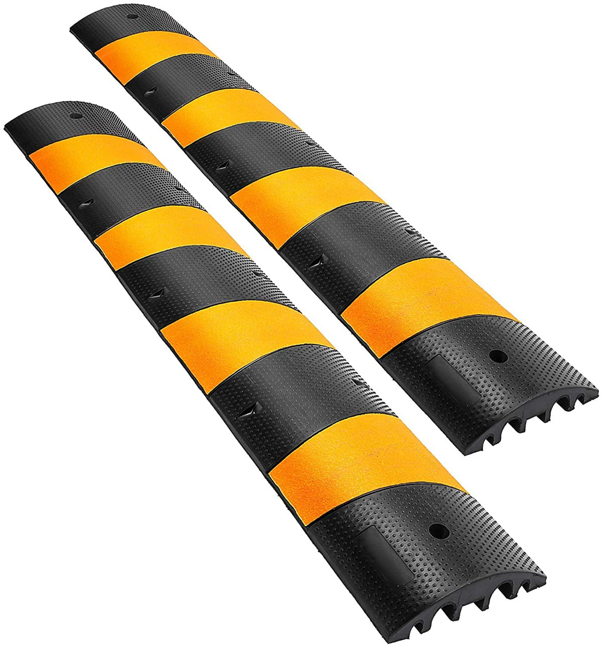 Vevor 2Pcs 6 Ft Rubber Speed Bump Driveway, Heavy Duty Cable Floor Cord Protector Cover Ramp,2 Channel Speed Bumps For Road Garage Gravel Roads Asphalt Concrete, 72.4 X 12 X 2.4 Inch