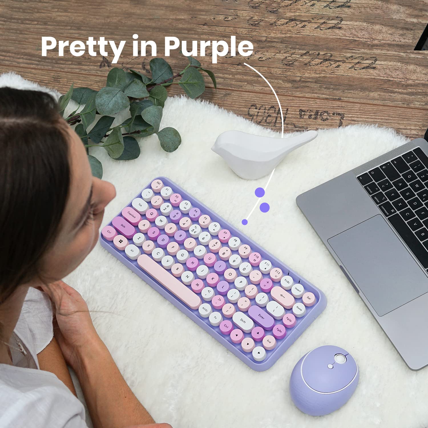 Perixx Periduo 713Pp Wireless Mini Keyboard And Mouse Combo   Retro Round Key Caps   Pastel Purple   Us English Layout (Pd 713Ppus 11953)