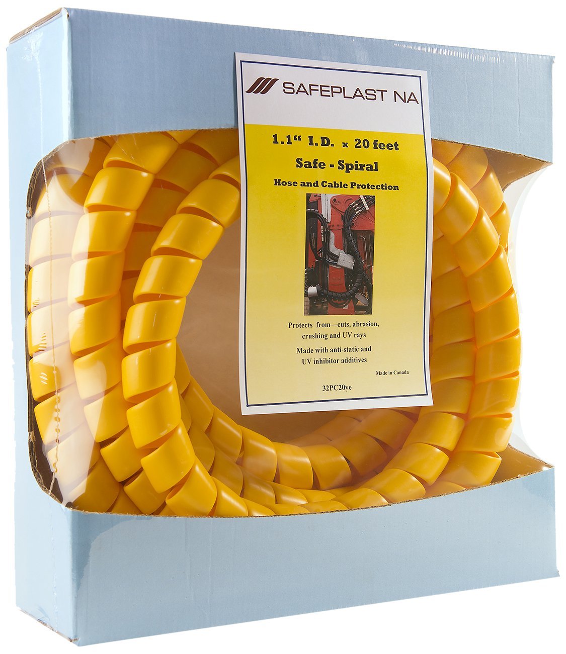 Caplugs Sppc Series   Safeplast Safe Spiral Pre Cut Spiral Wrap, Hose & Cable Protector, Yellow Hd Pe, 1.25'' Od X 20' Pre Cut L