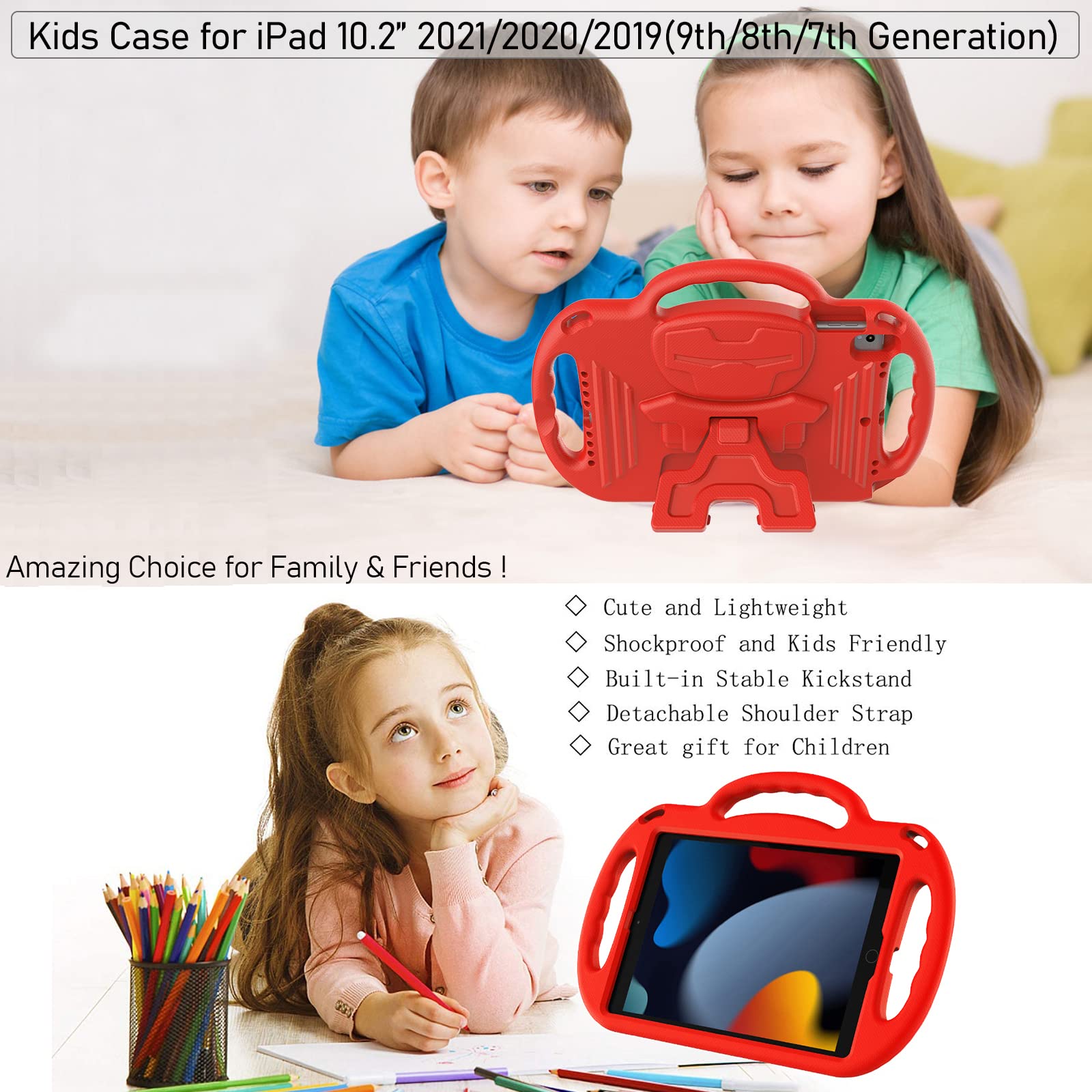 Ltrop New Ipad 9Th Generation Case 2021, Ipad 10.2 Case, Ipad 8Th/7Th Generation Case For Kids, Shockproof Handle Stand Shoulder