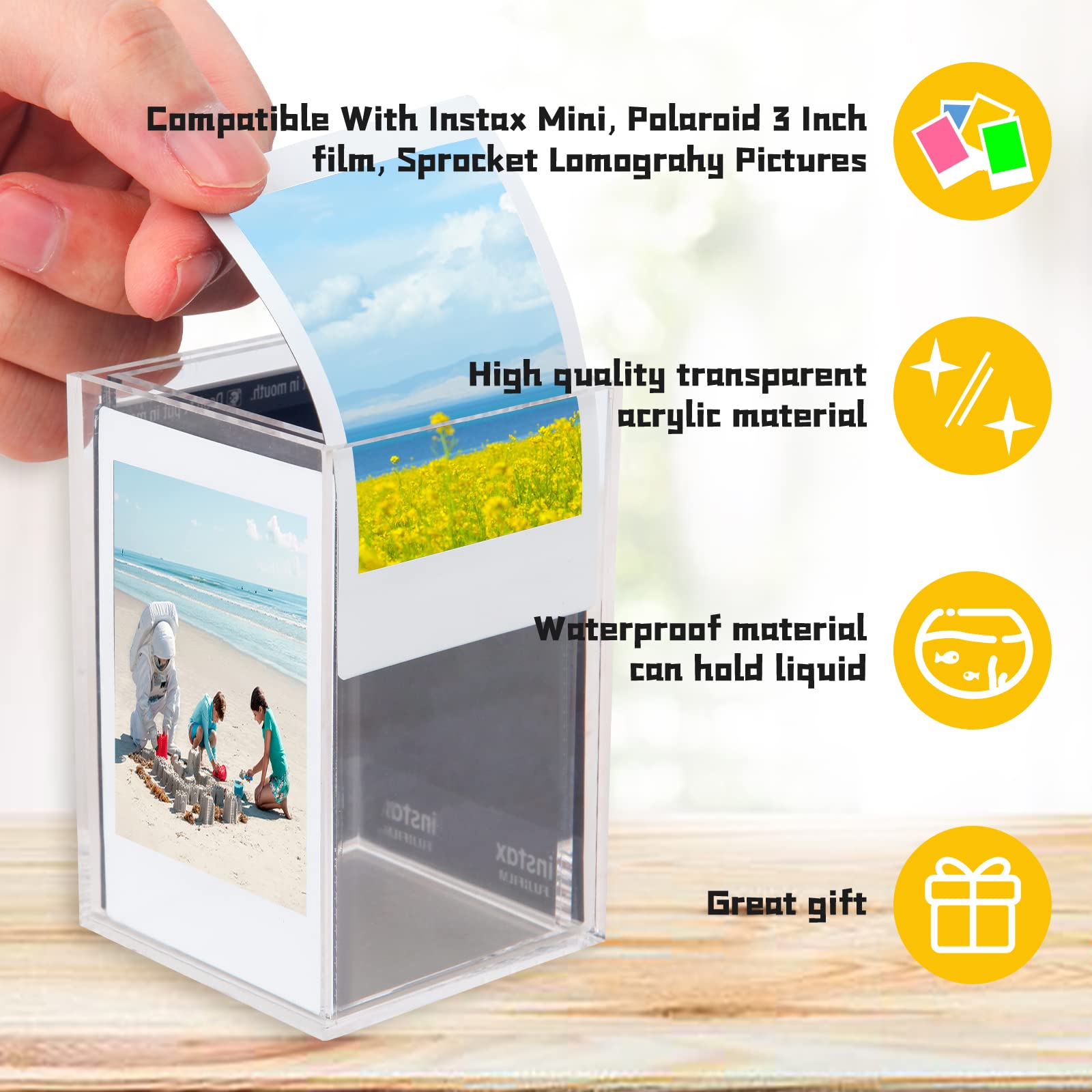 Instax Mini Photo Frame And Holder,Instax Mini Acrylic Photo Frame,Displays 4 Instant 54 X 86 Photos For Instax Mini, Polaroid,