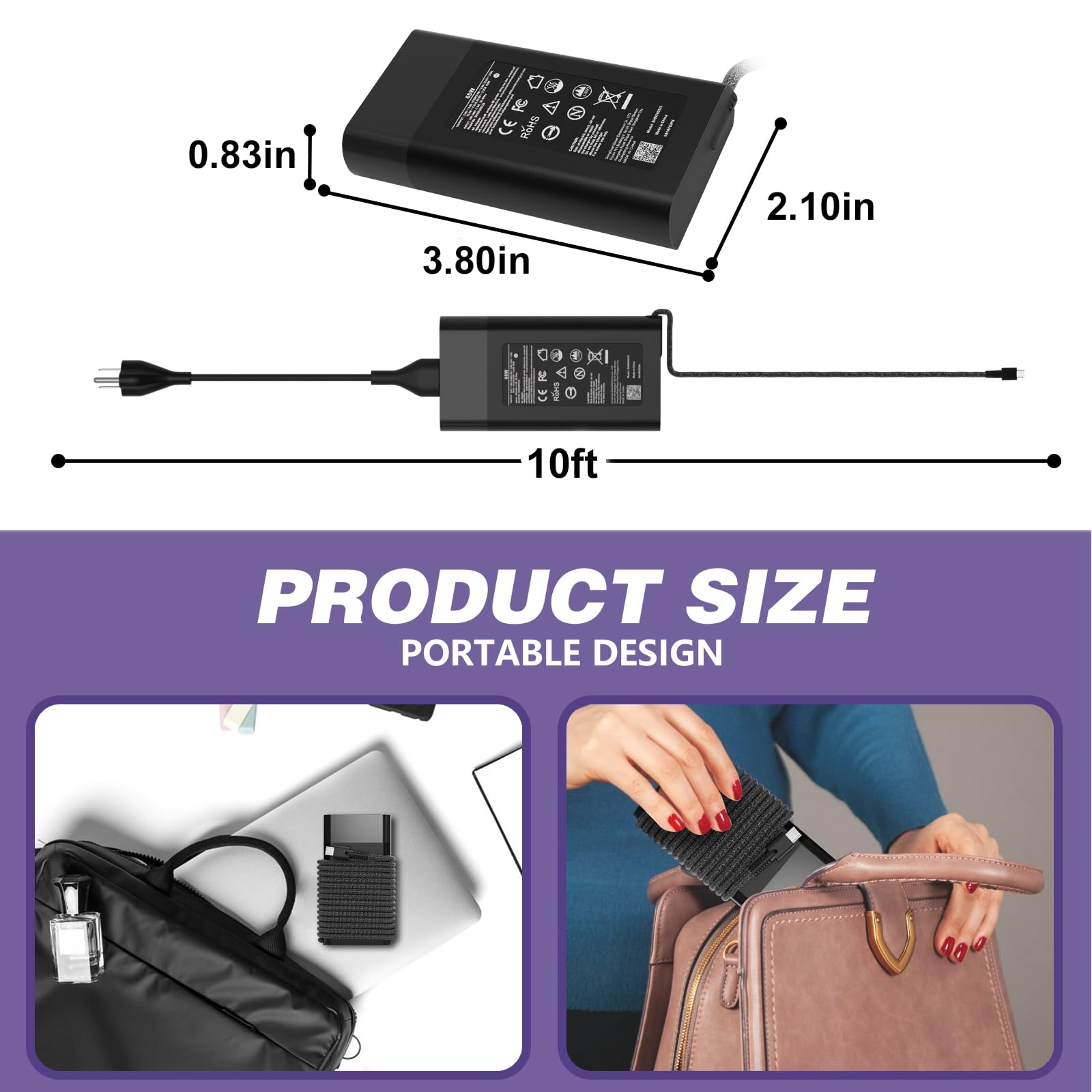 New Slim 65W Usb C Laptop Charger   For Hp/Dell/Lenovo Laptop Charger Usb C Type C Chromebook,Universal Computer Ac Power Adapte
