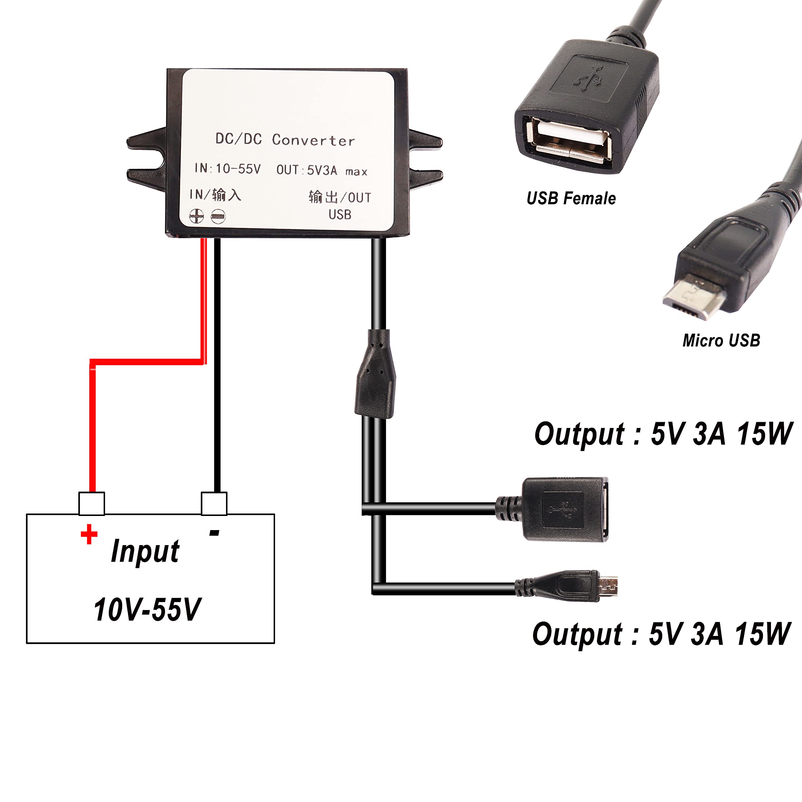 Xmsjsiy 12V 36V 48V To 5V Usb Step Down Converter Dc Buck Module Adapter 10 55V To 5V Usb/Micro Usb 3A 15W Dc To Dc Regulator Ca