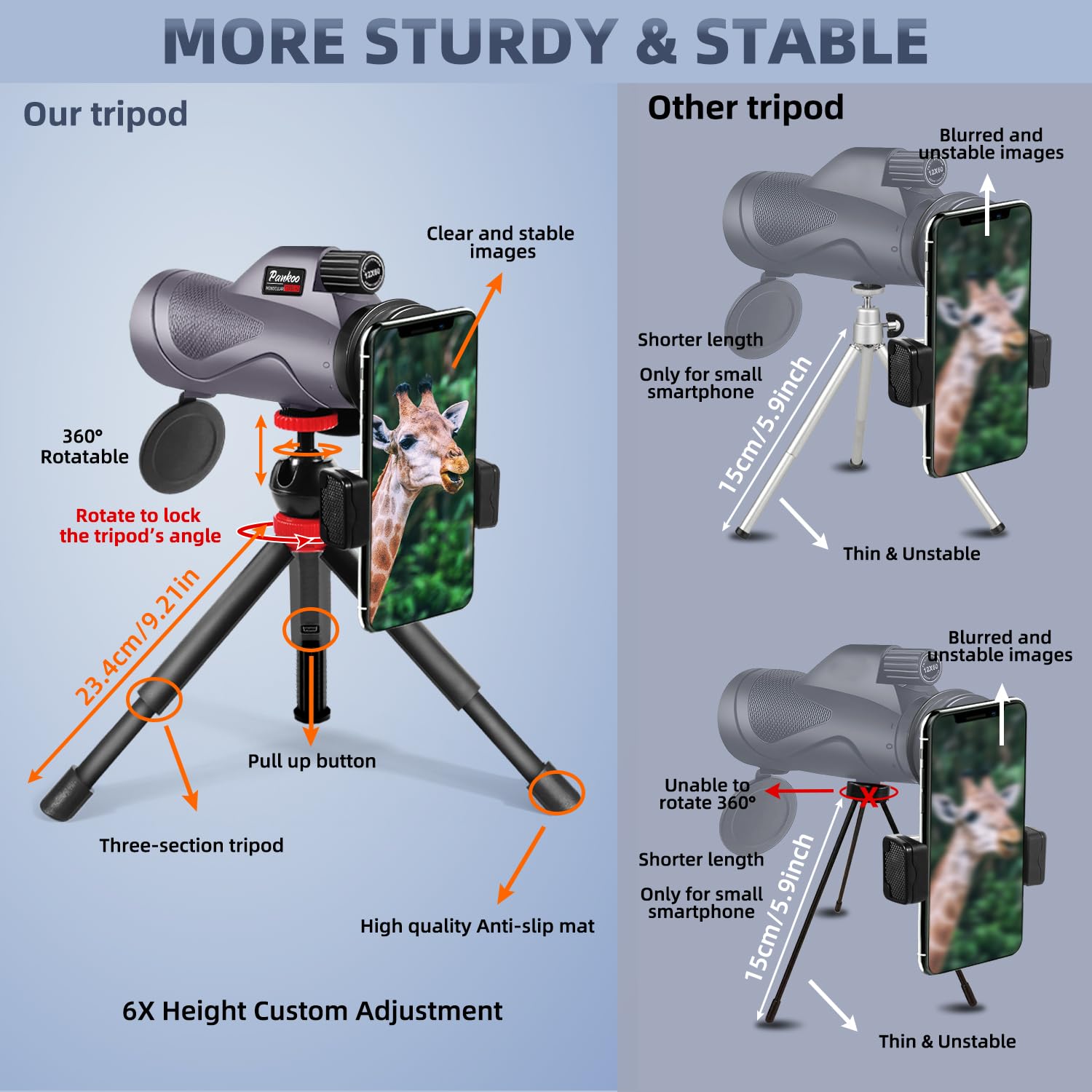 12X60 Purple Monocular Telescope High Powered With Smartphone Adapter Tripod And Portable Bag, Larger Vision Monoculars For Adul