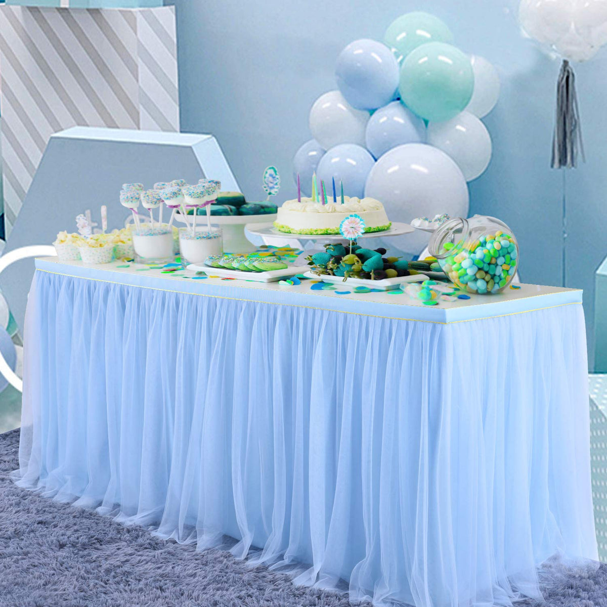 14Ft Blue Tulle Table Skirt Blue Table Tutu Table Skirts For Wedding Birthday Party Baby Shower