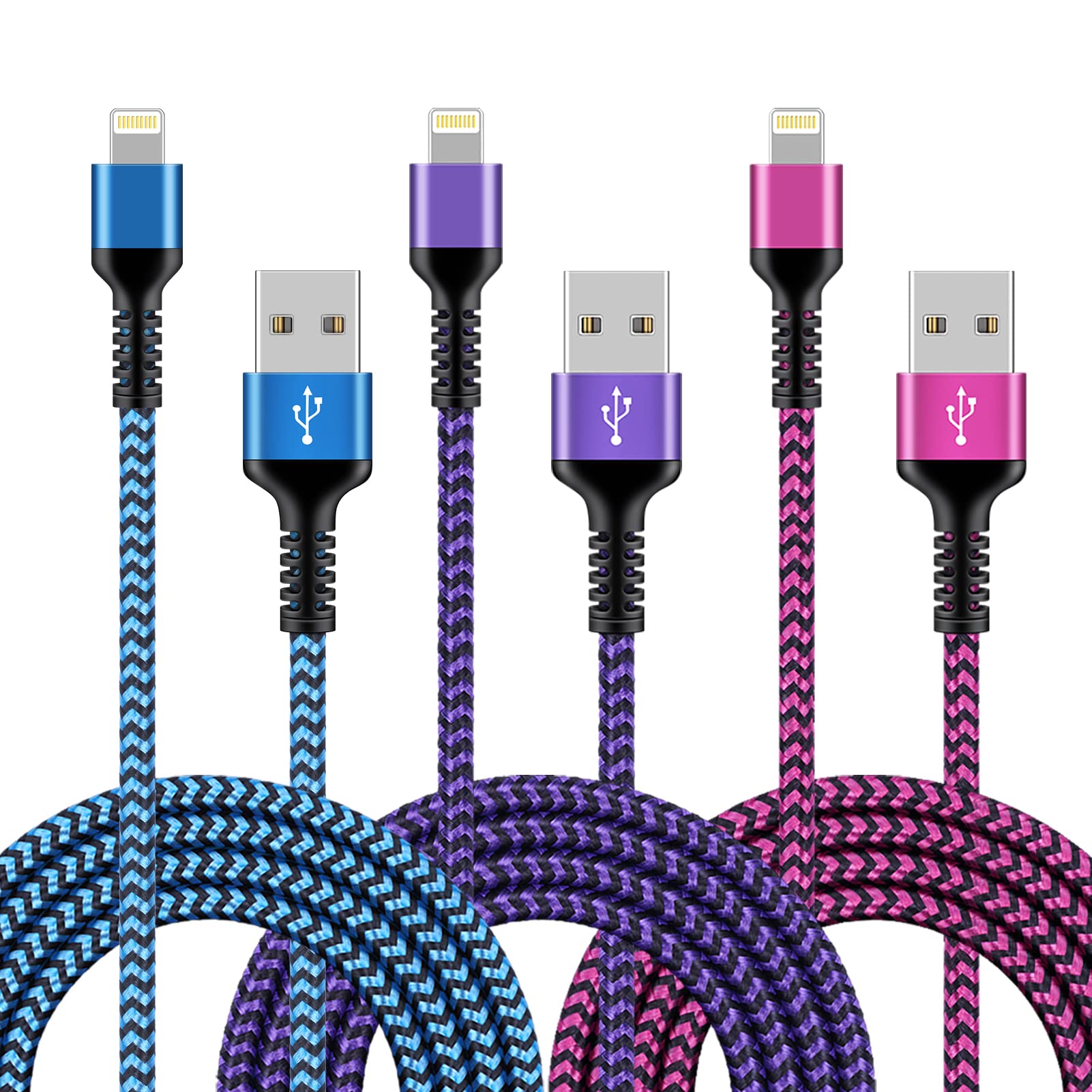 3Pack Lightning Charger Cable For Iphone 14/13 Pro Max/13Pro/13 Mini/12/11/10/X/Xr/Xs/8 Plus, 6Ft Apple Original Braided Long Ch