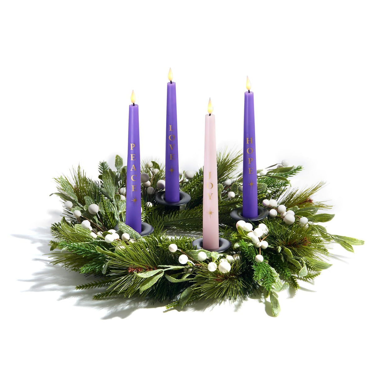 Lamplust Flameless Advent Candles Set Of 4 With Words, 9 Inch Purple & Pink Flameless Candles, Flameless Taper Candles For Adven