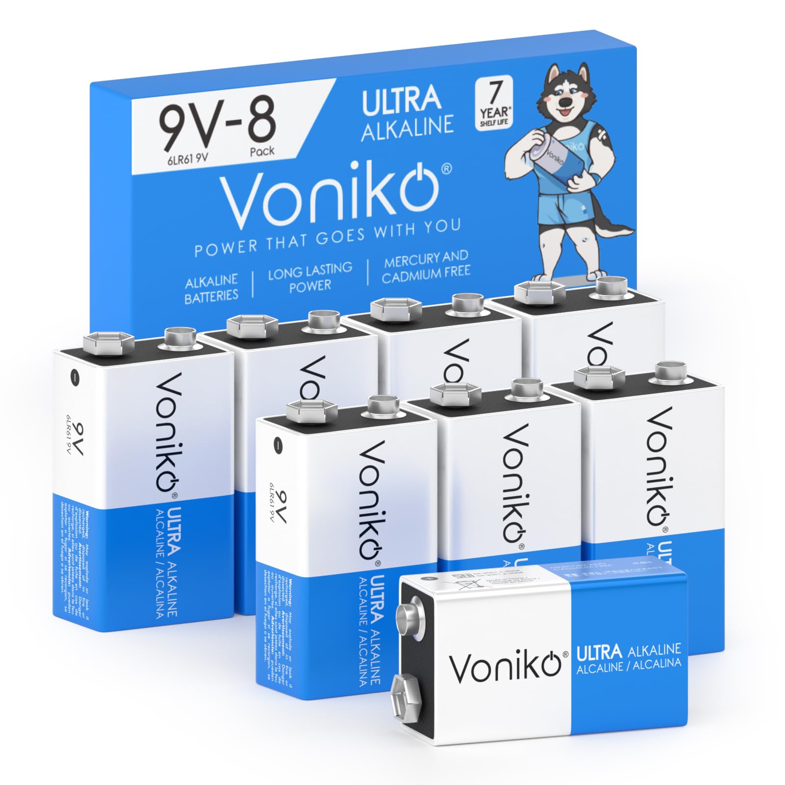 Voniko 9V Batteries   Alkaline 9V Battery 8 Pack   Ultra Long Lasting With A 7   Year Shelf Life